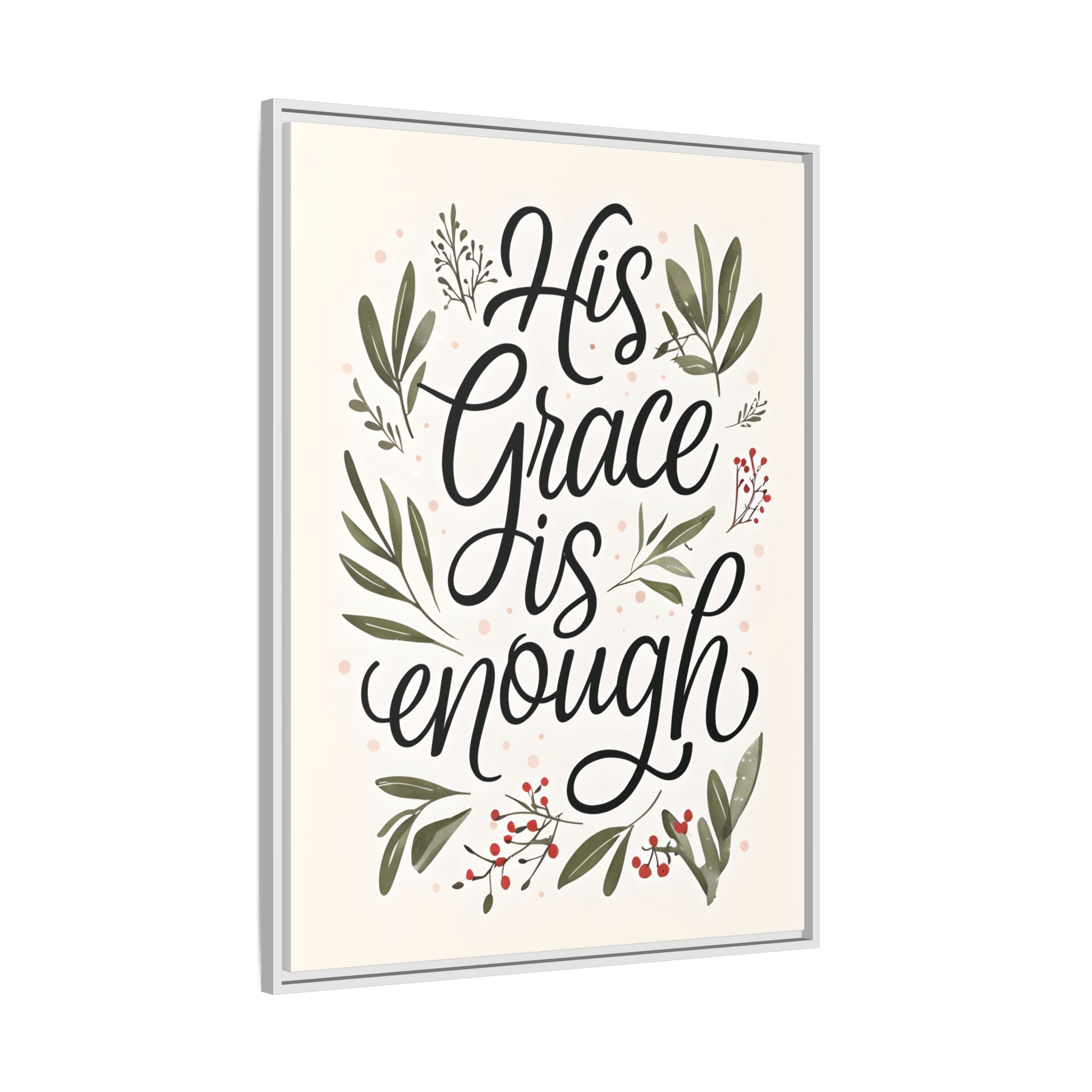 His Grace is Enough Floral Scripture Framed Matte Canvas | Modern Faith Home Decor