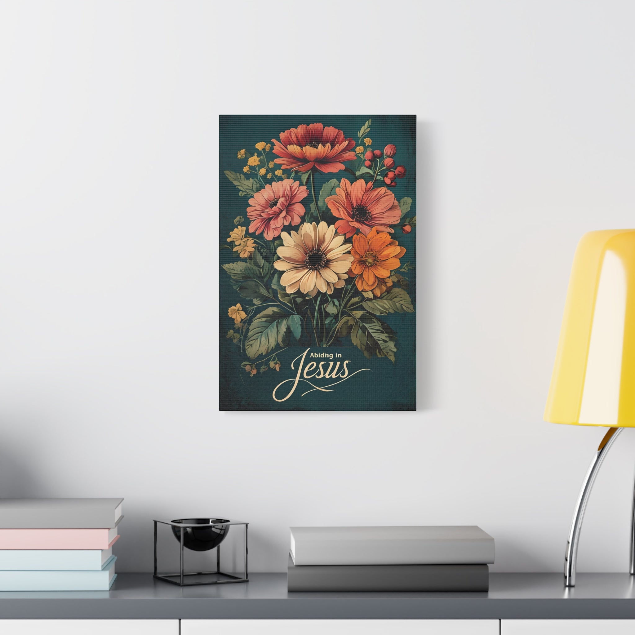 Abiding in Jesus Wall Art | Christian Canvas for Faith-Based Home Decor & Gifts | Floral Wall Art Canvas, Vintage Flower Print, Living Room Decoration, Gift for Her