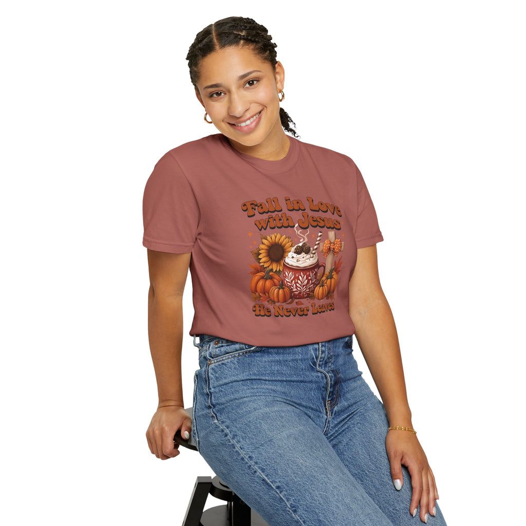 Fall in Love with Jesus Unisex Garment Dyed Comfort Colors T-Shirt | Christian Fall T-Shirt | Faith Based Thanksgiving Tee | Unisex Religious Cotton Top