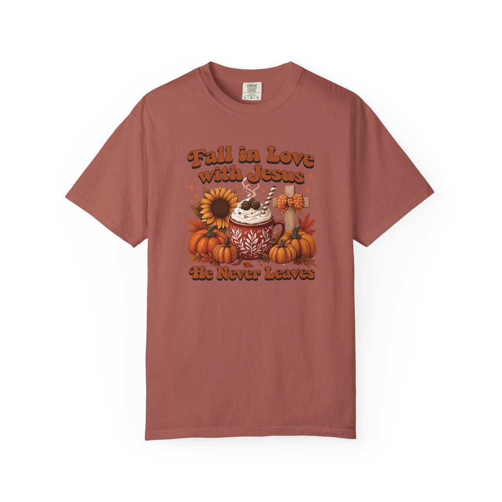 Fall in Love with Jesus Unisex Garment Dyed Comfort Colors T-Shirt | Christian Fall T-Shirt | Faith Based Thanksgiving Tee | Unisex Religious Cotton Top