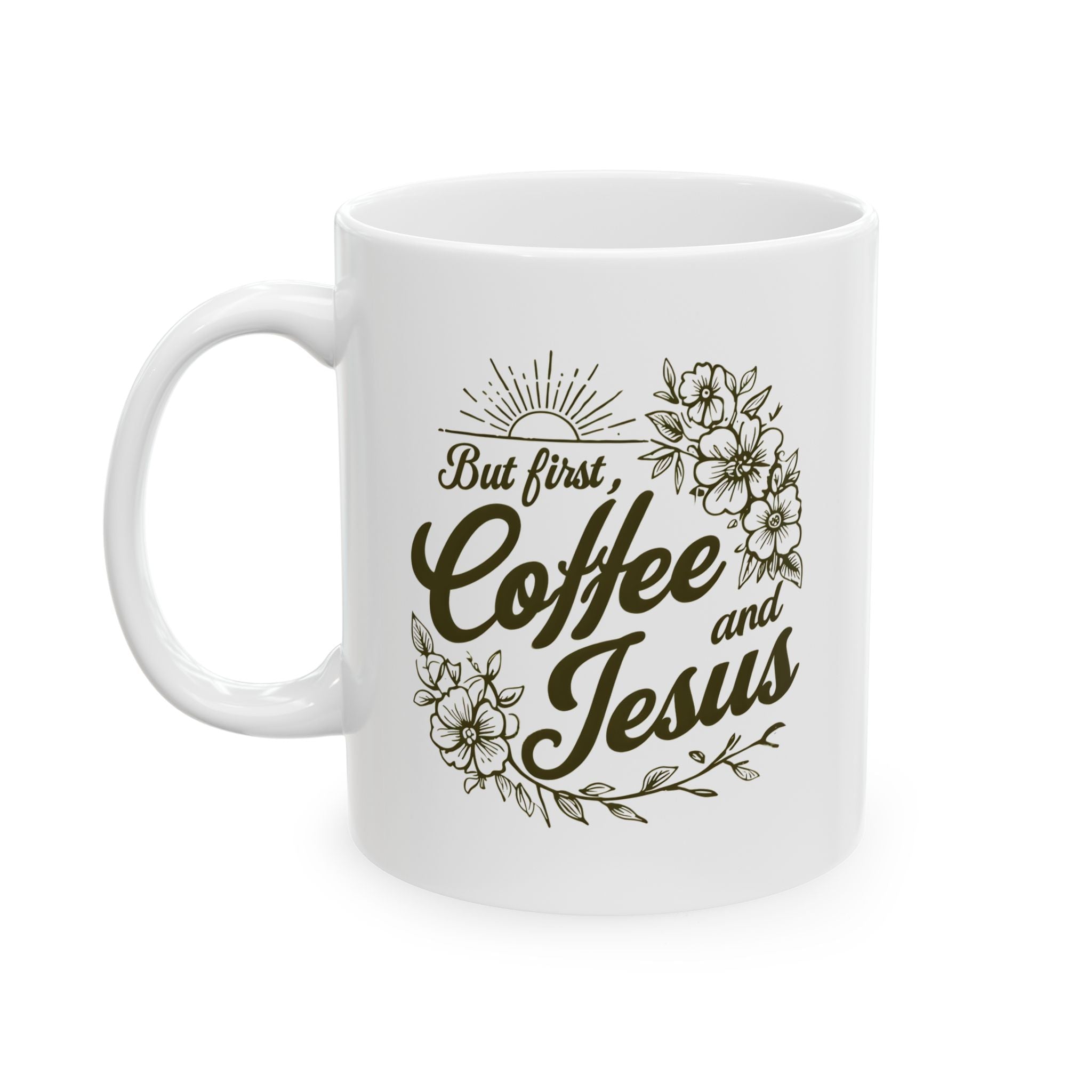 Jesus + Coffee Christian Coffee Mug | Faith Ceramic Mug 11oz & 15oz | Botanical Design Christian Gift