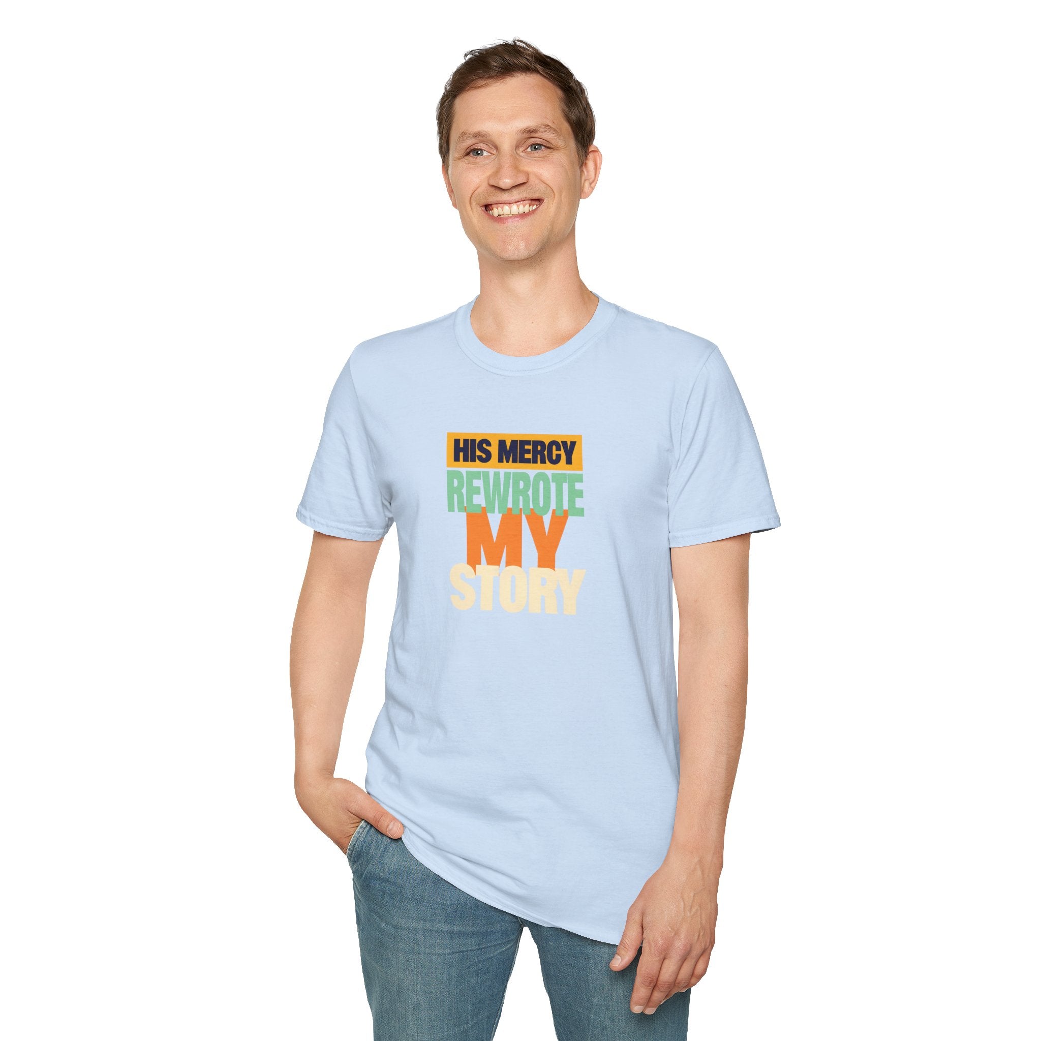 His Mercy Rewrote My Story Christian Gildan T-Shirt Unisex Softstyle Religious Tee Gift