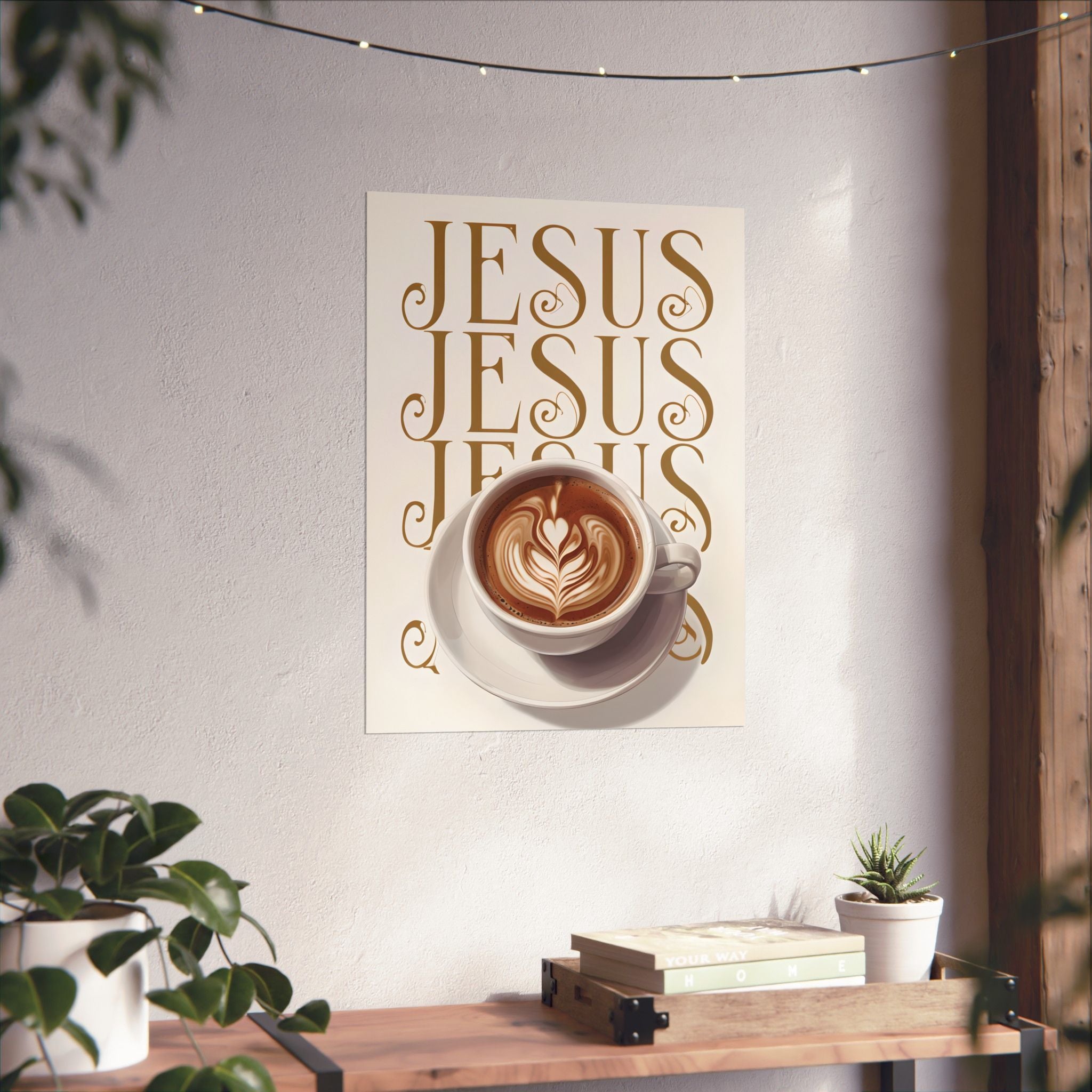 Jesus + Coffee Christian Wall Art Poster | Jesus Coffee Print | Faith Kitchen Decor Matte Poster