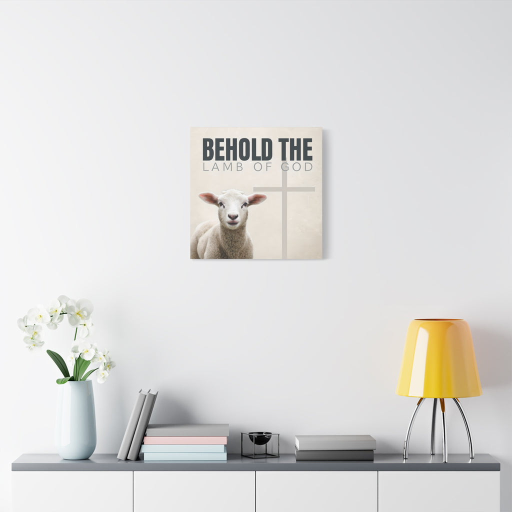Behold the Lamb of God Canvas – Christian Wall Art with Lamb & Cross Design (Multiple Sizes)