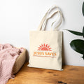 Jesus Saves Christian canvas tote bag for women — faith Bible study gift for her reusable bag