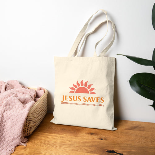 Jesus Saves Christian canvas tote bag for women — faith Bible study gift for her reusable bag