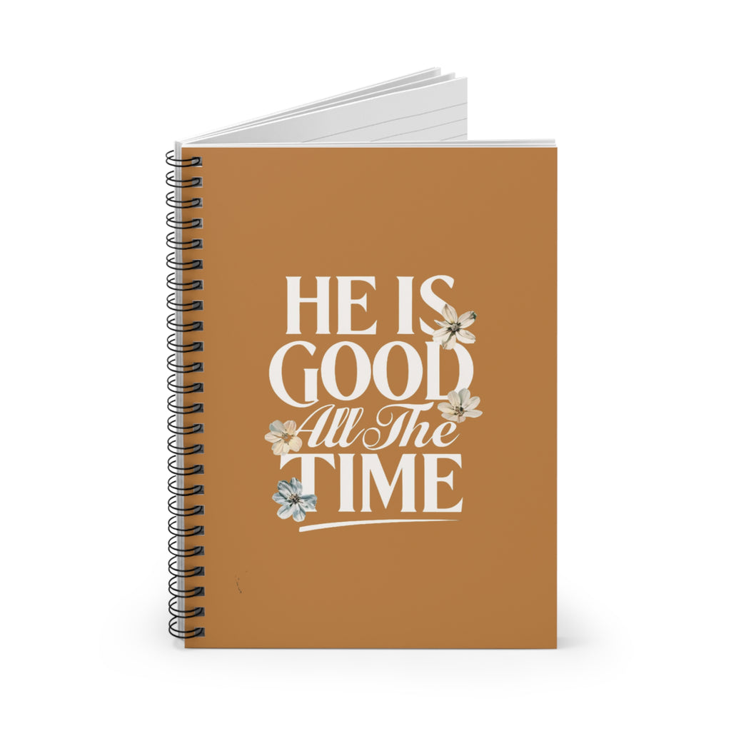 God is Good All of the Time Spiral Notebook – Inspirational Faith Journal with Metal Binding and Storage Pocket