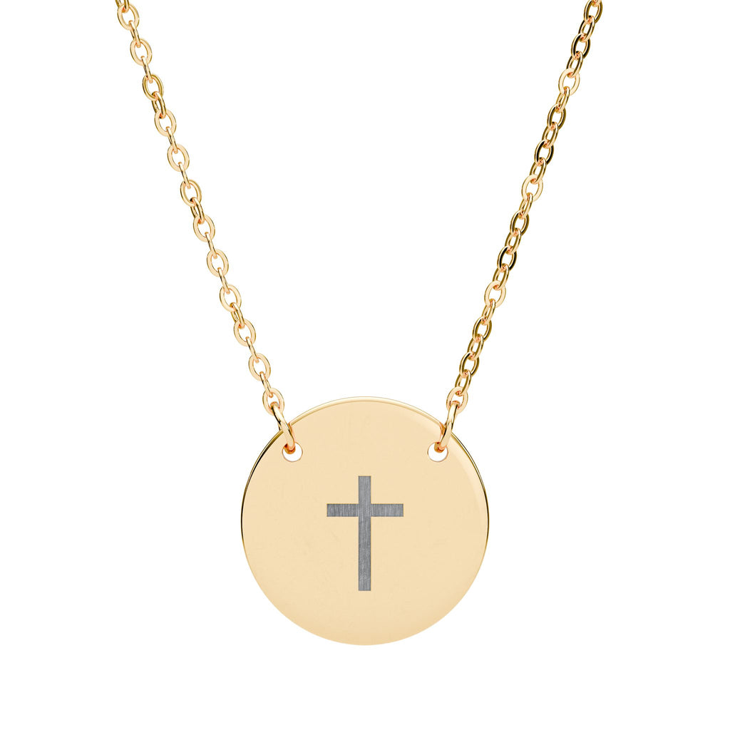 Cross Christian Necklace | Engraved Stainless Steel Circle Pendant