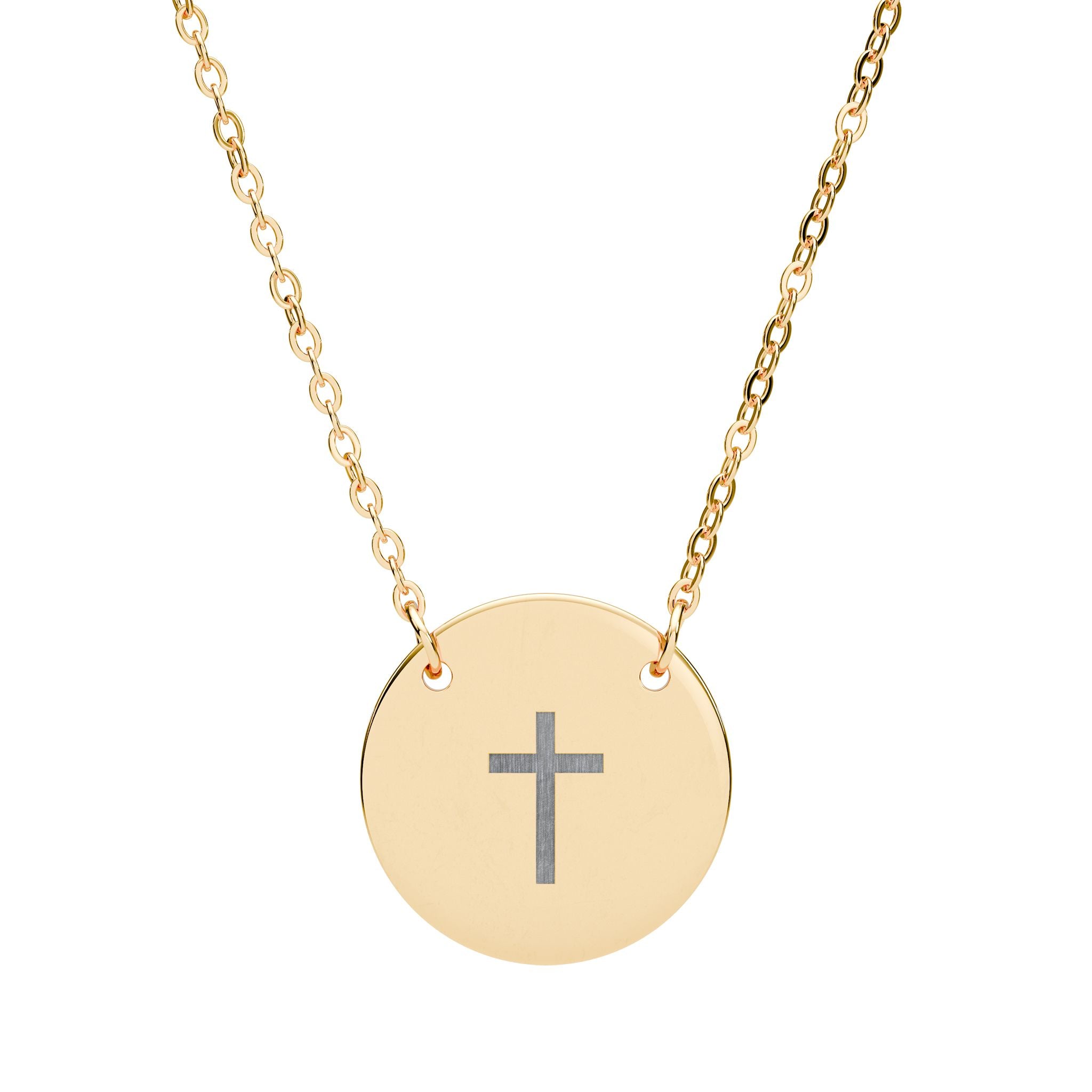 Cross Christian Necklace | Engraved Stainless Steel Circle Pendant