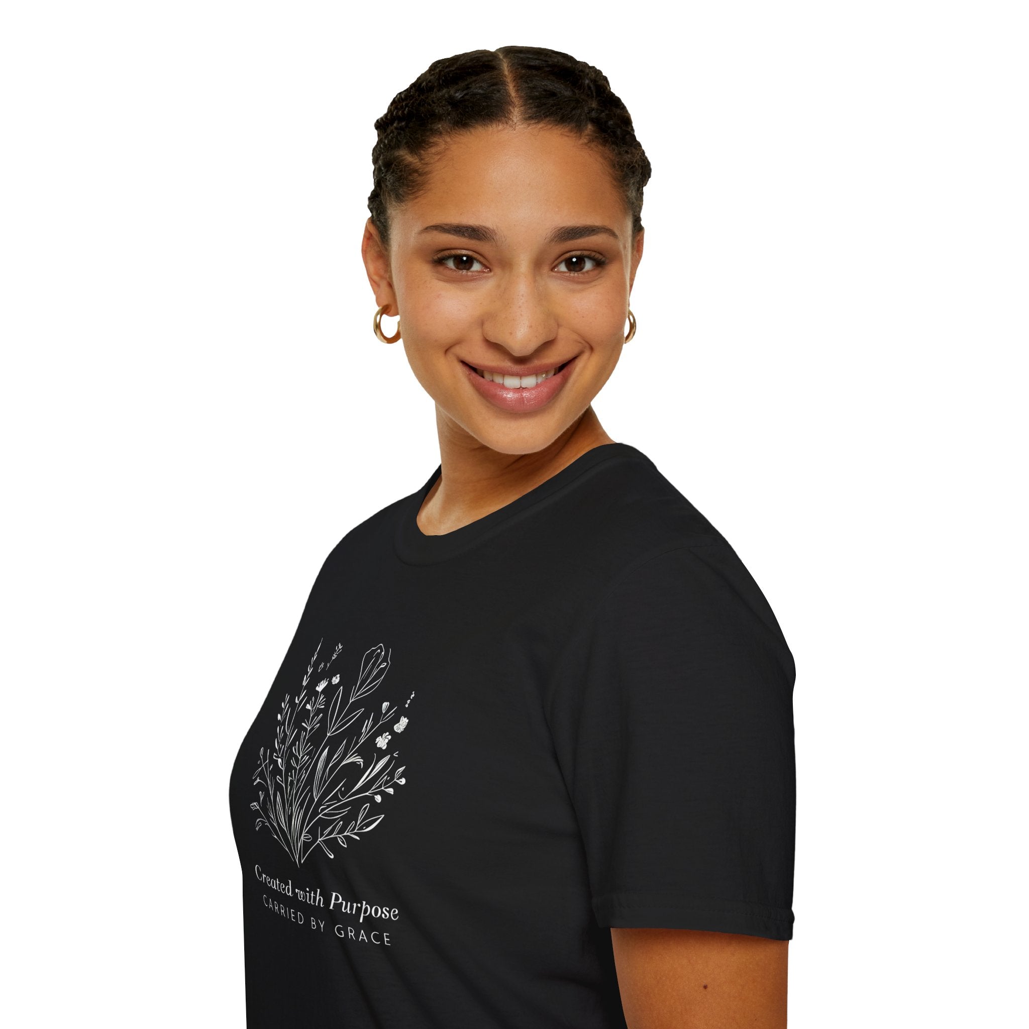 Created with Purpose Carried By Grace Christian Floral Gildan T-Shirt Women’s Faith Shirt Minimalist Design Soft Cotton Tee