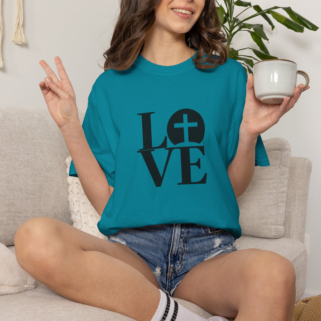 LOVE Cross Christian T-Shirt | Comfort Colors Faith-Based Unisex Tee (S–4XL) | Jesus is Love Shirt