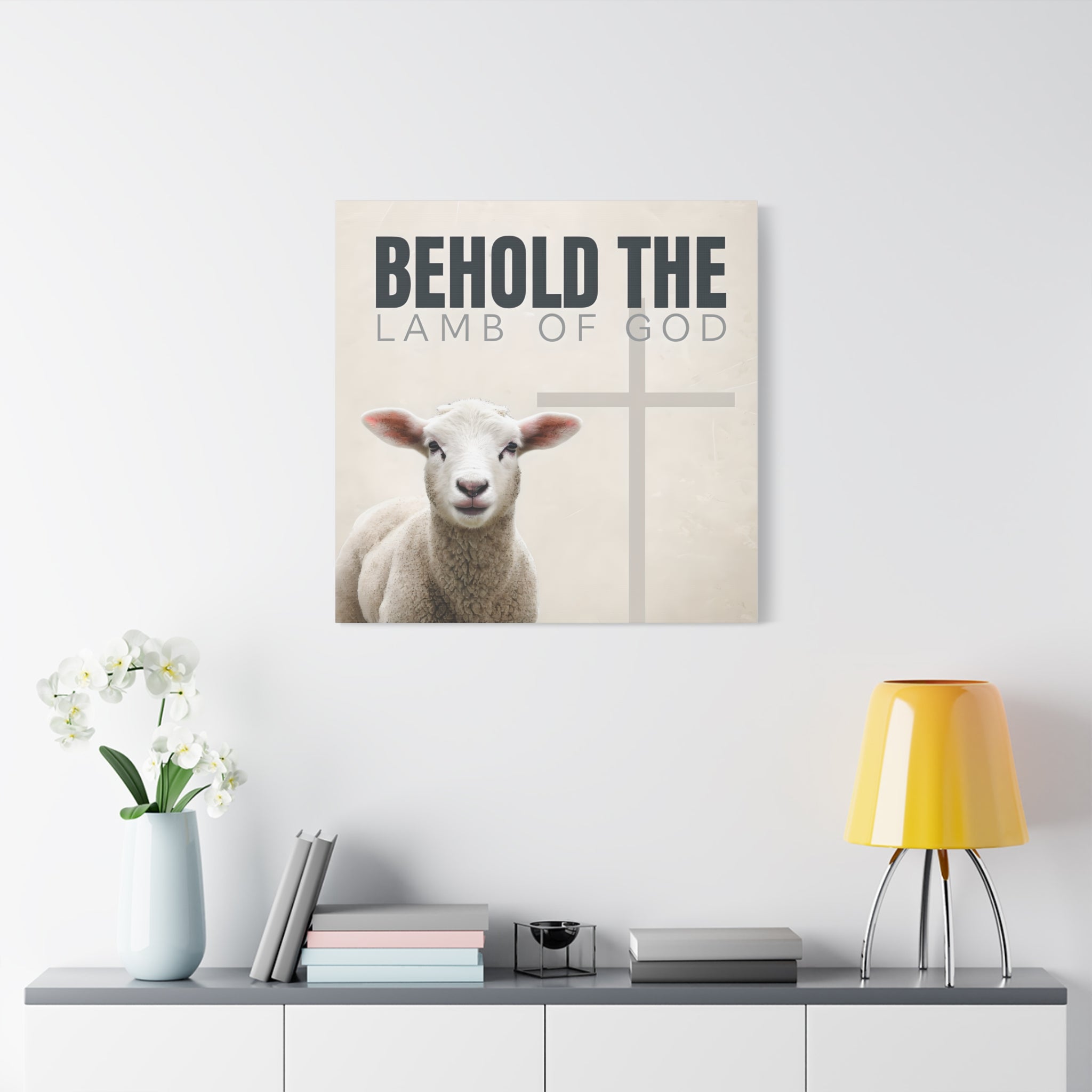 Behold the Lamb of God Canvas – Christian Wall Art with Lamb & Cross Design (Multiple Sizes)