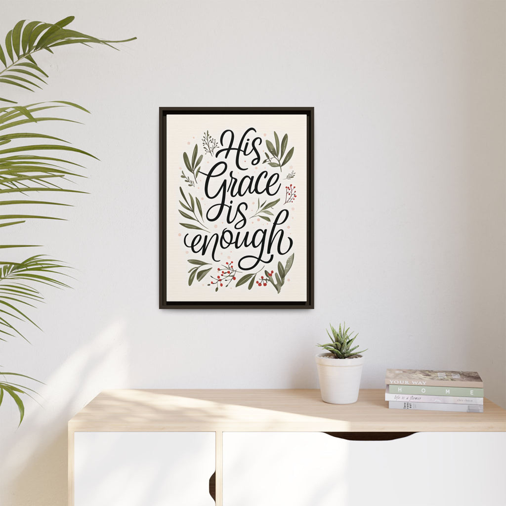 His Grace is Enough Floral Scripture Framed Matte Canvas | Modern Faith Home Decor