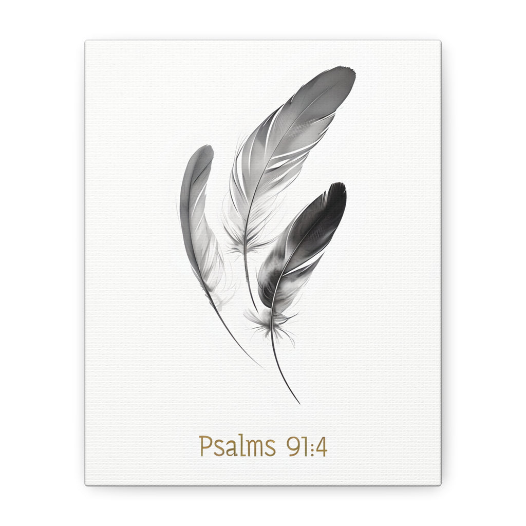 Psalm 91:4 Feather Canvas Wall Art – Christian Scripture Home Decor – Bible Verse Matte Canvas Print