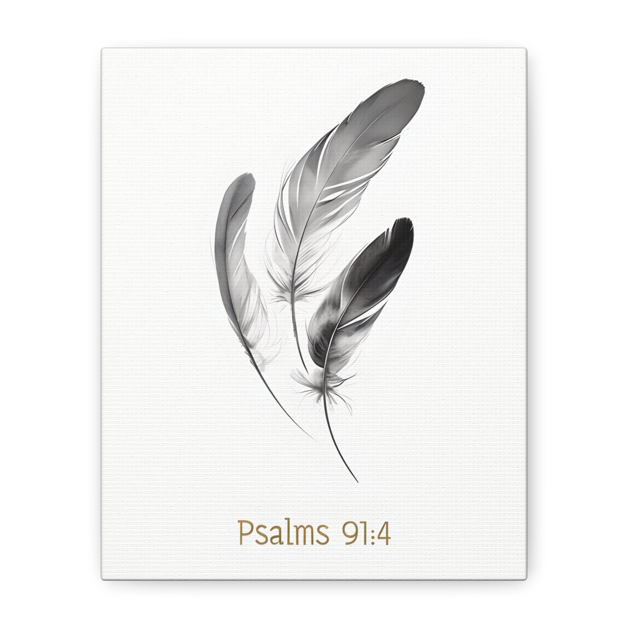 Psalm 91:4 Feather Canvas Wall Art – Christian Scripture Home Decor – Bible Verse Matte Canvas Print