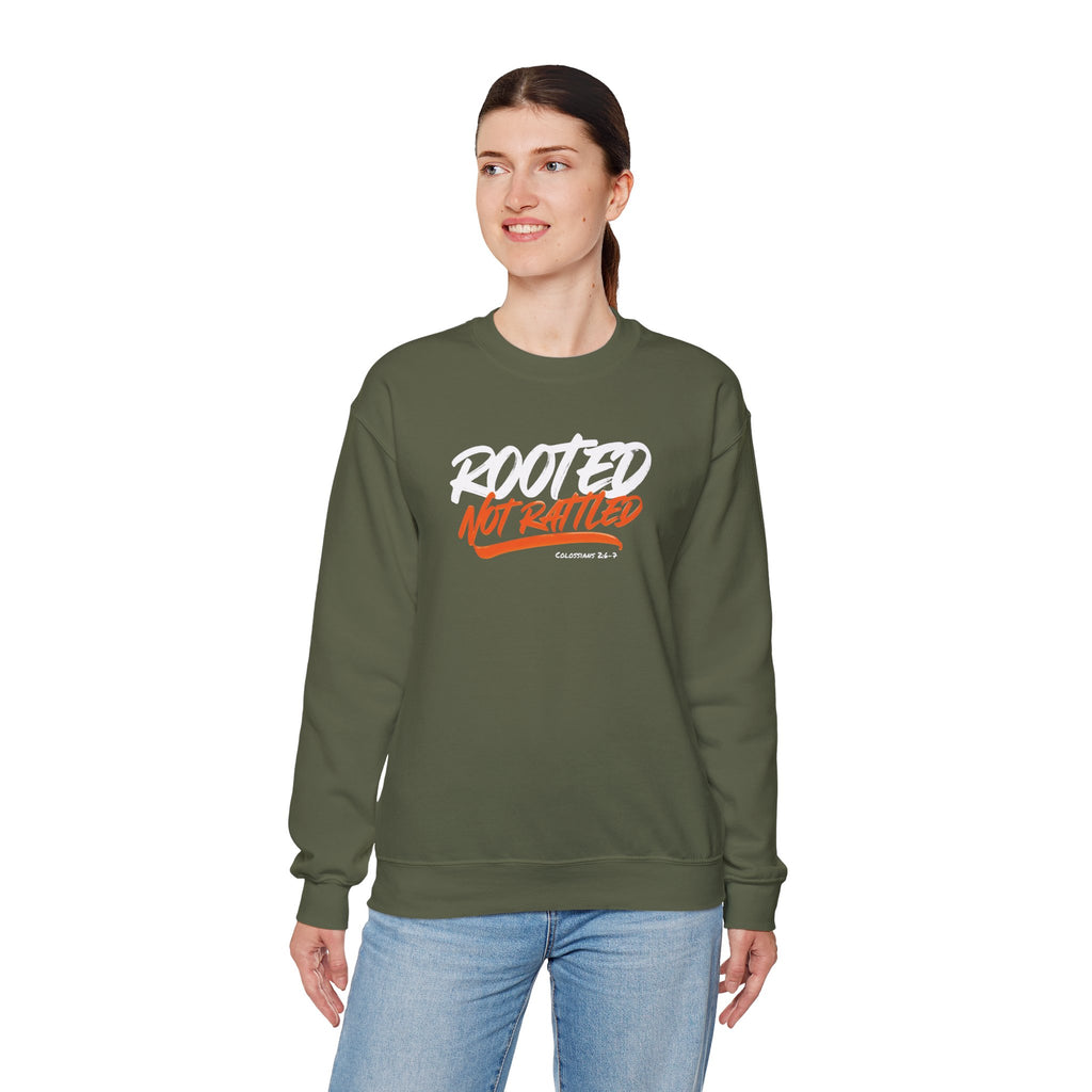 Rooted Not Rattled Gildan Christian Sweatshirt | Unisex Crewneck Pullover | Christian Gift