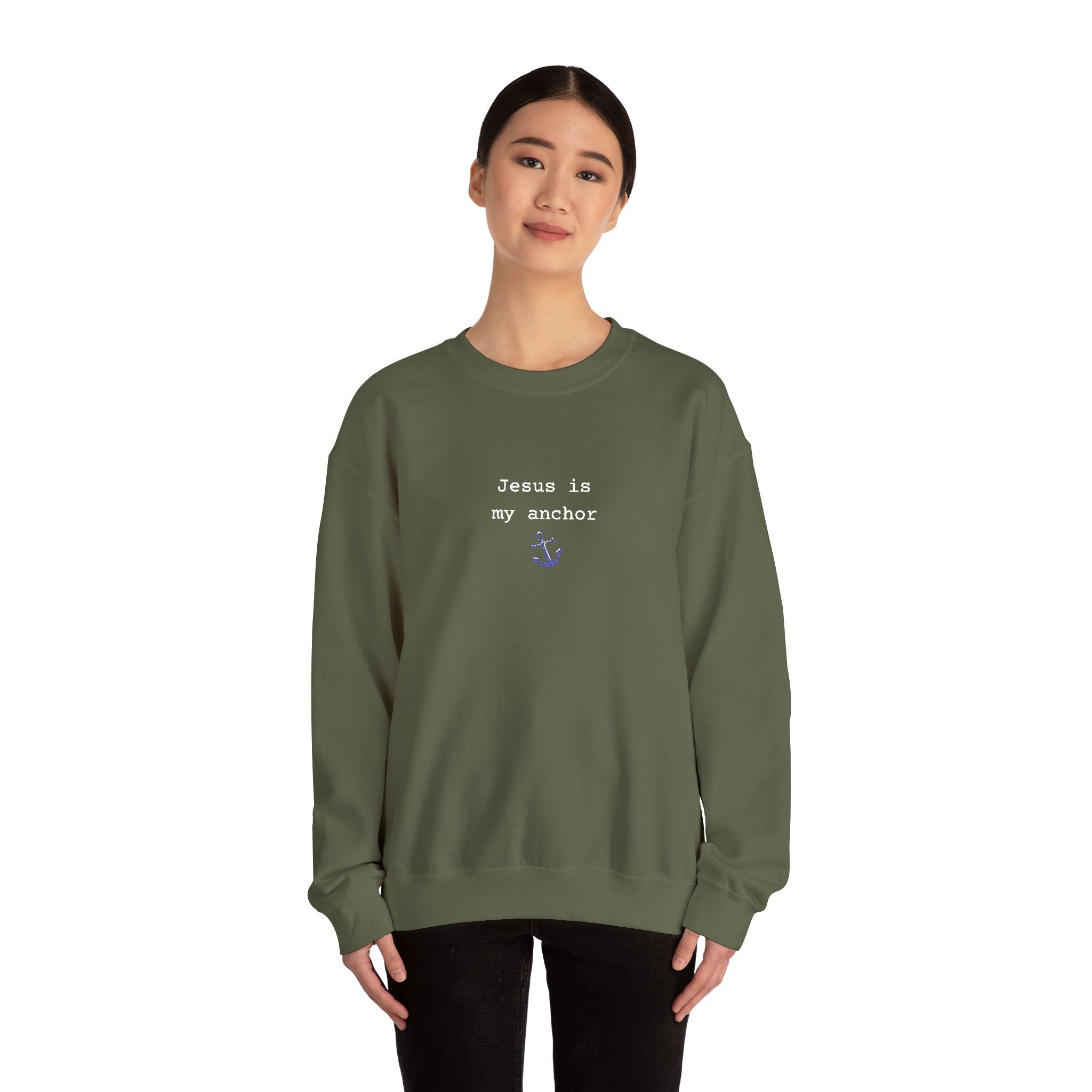 Jesus Is My Anchor Embroidered Gildan Christian Crewneck Unisex Sweatshirt | Religious Gift