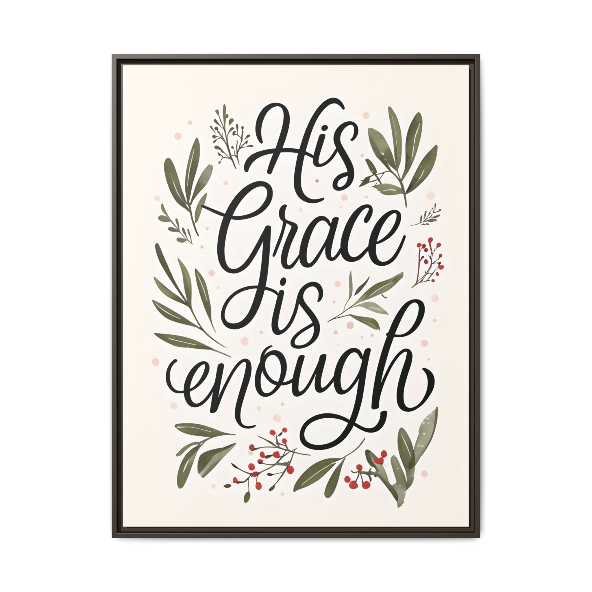 His Grace is Enough Floral Scripture Framed Matte Canvas | Modern Faith Home Decor