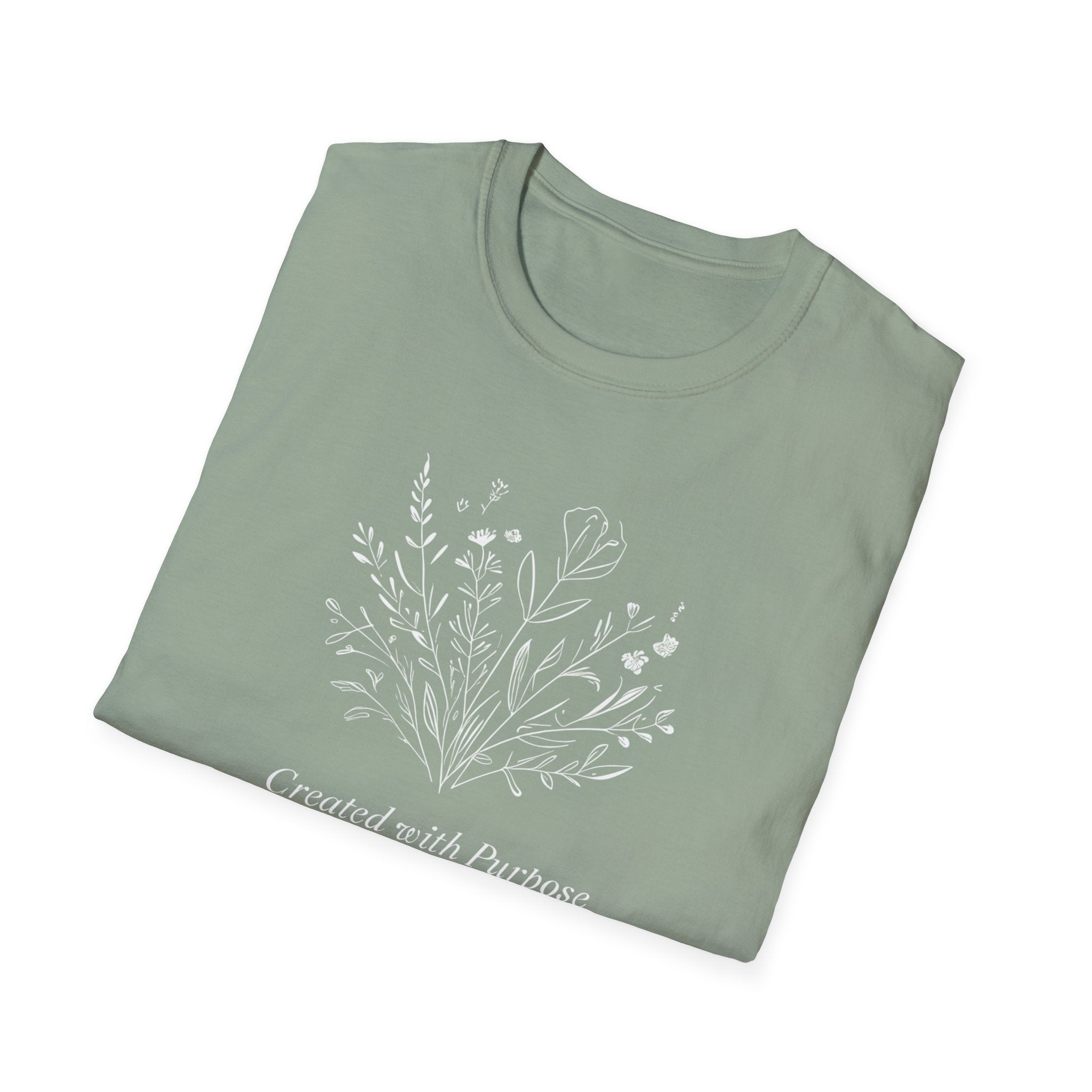 Created with Purpose Carried By Grace Christian Floral Gildan T-Shirt Women’s Faith Shirt Minimalist Design Soft Cotton Tee