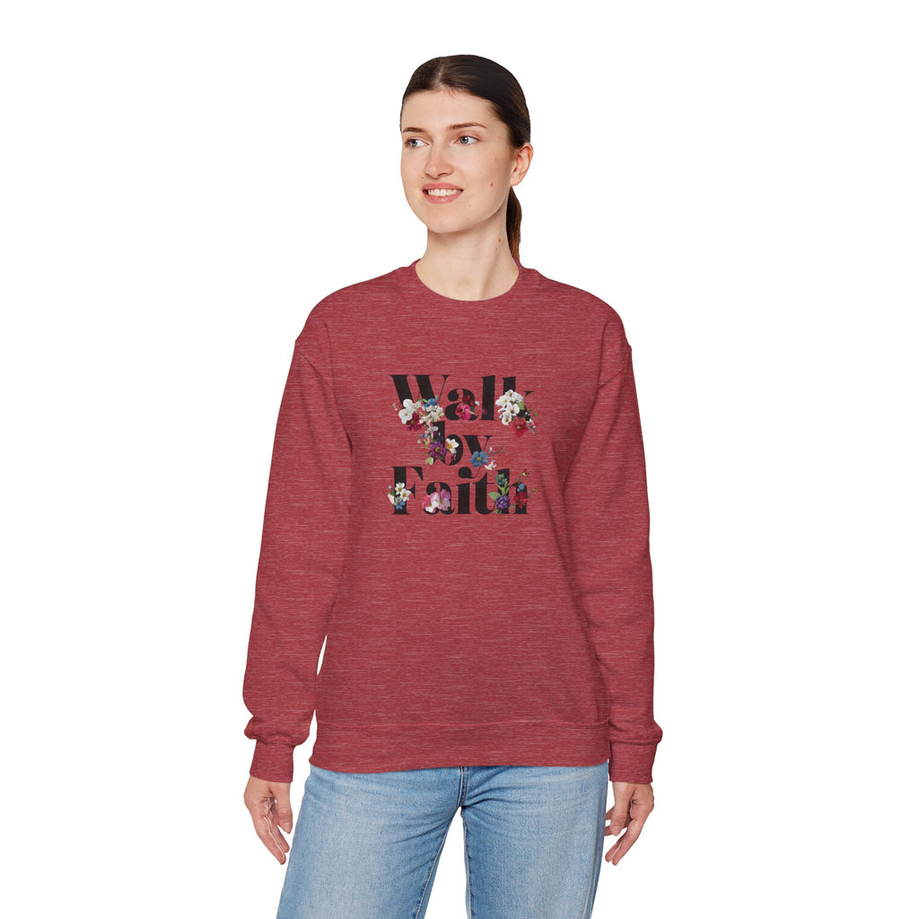 Walk By Faith Floral Gildan Crewneck Unisex Christian Sweatshirt