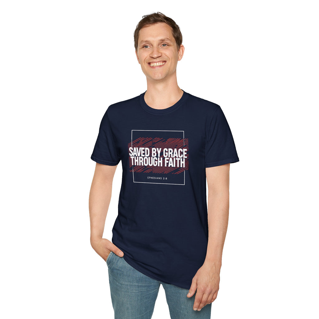 Saved by Grace Through Faith Gildan T-Shirt – Ephesians 2:8 Scripture Tee – Unisex Gilden Christian Shirt