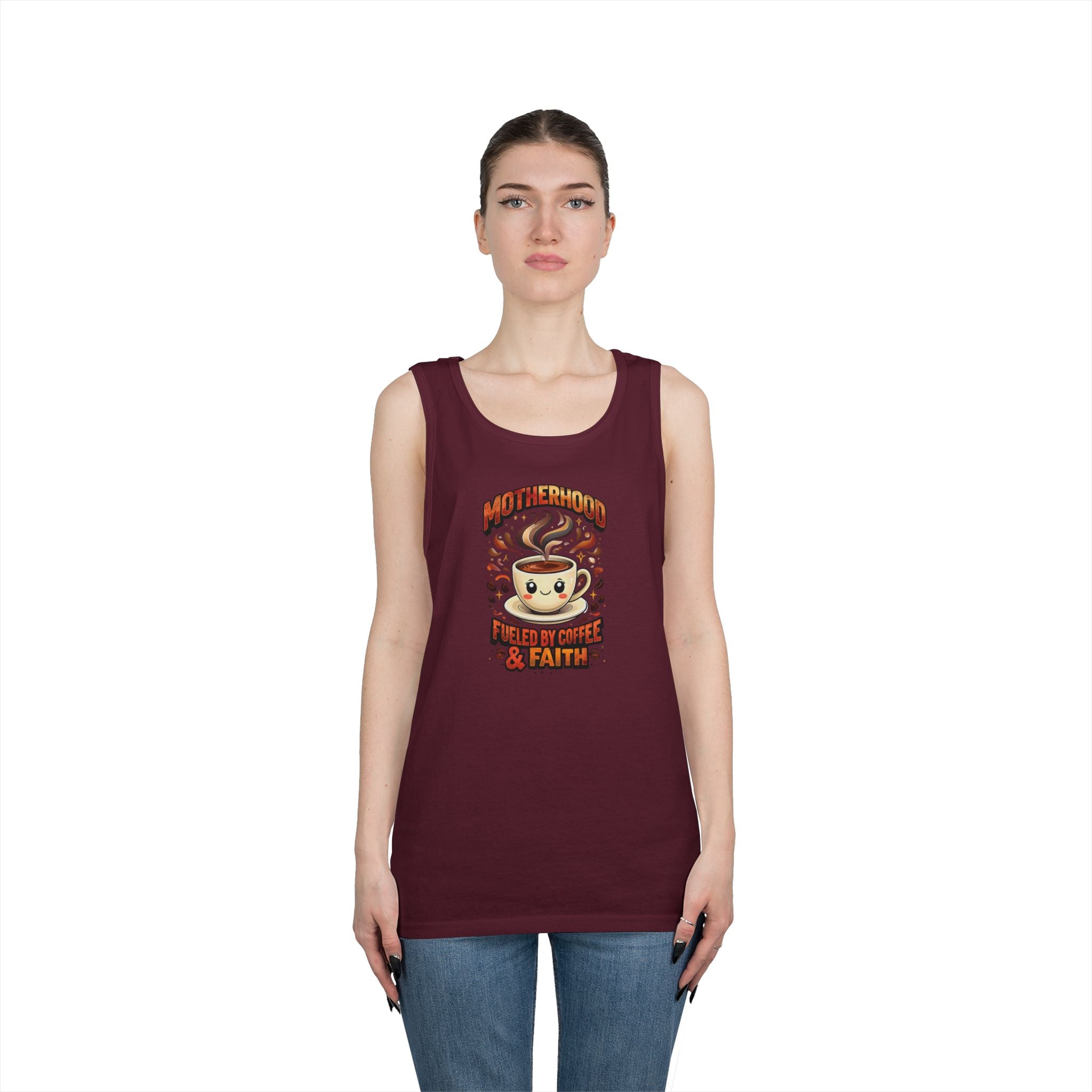 Motherhood Fueled by Coffee & Faith Gildan Tank Top | Christian Mom Shirt | Coffee Lover Mother’s Day Gift
