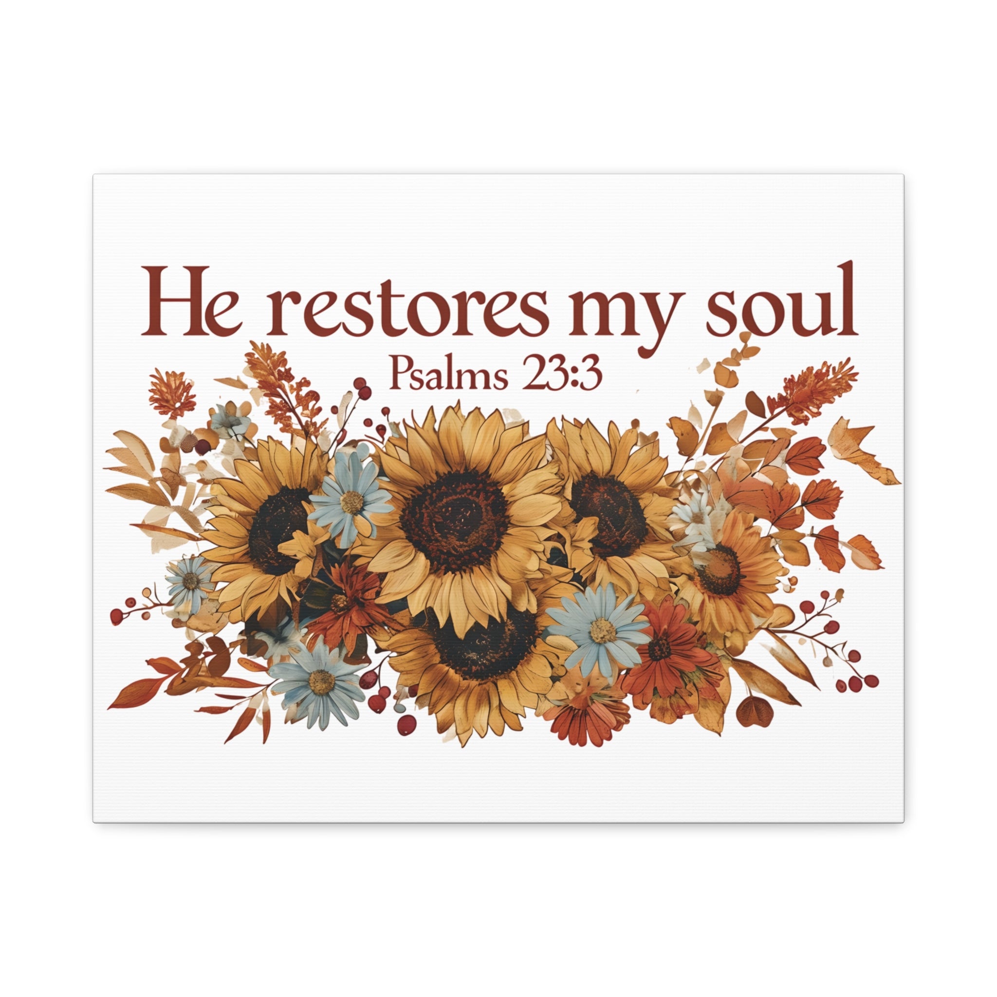 Psalm 23:3 Canvas Wall Art | Christian Sunflower Home Decor | Faith Gift