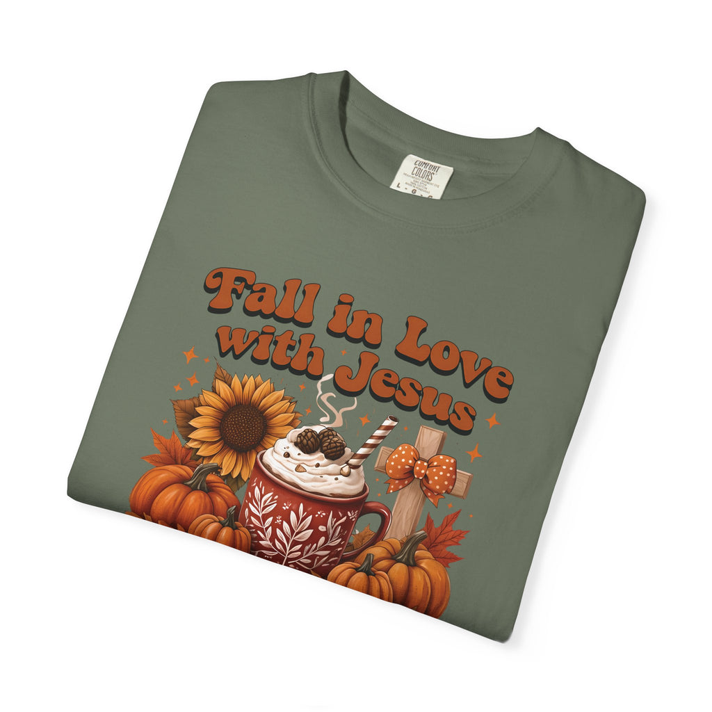 Fall in Love with Jesus Unisex Garment Dyed Comfort Colors T-Shirt | Christian Fall T-Shirt | Faith Based Thanksgiving Tee | Unisex Religious Cotton Top