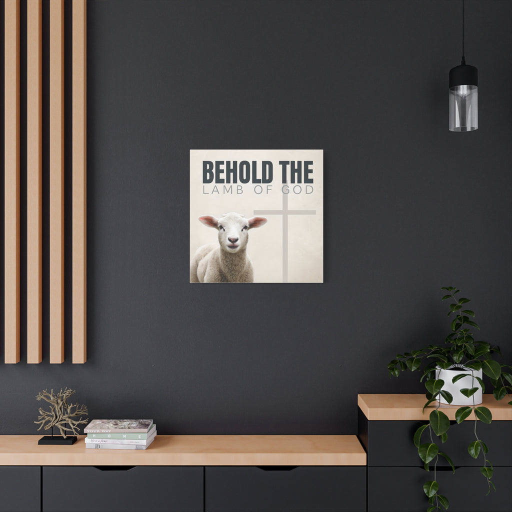 Behold the Lamb of God Canvas – Christian Wall Art with Lamb & Cross Design (Multiple Sizes)