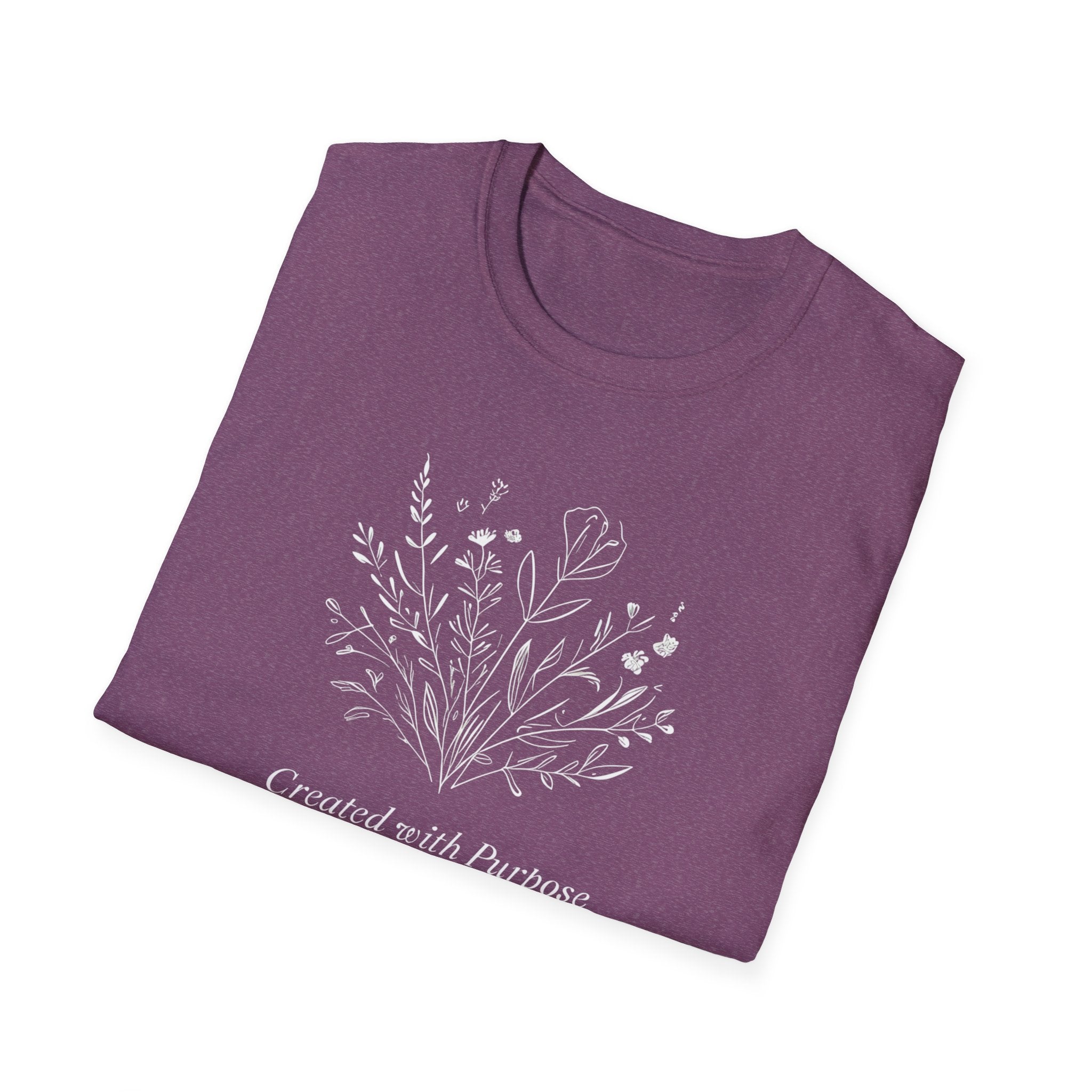 Created with Purpose Carried By Grace Christian Floral Gildan T-Shirt Women’s Faith Shirt Minimalist Design Soft Cotton Tee