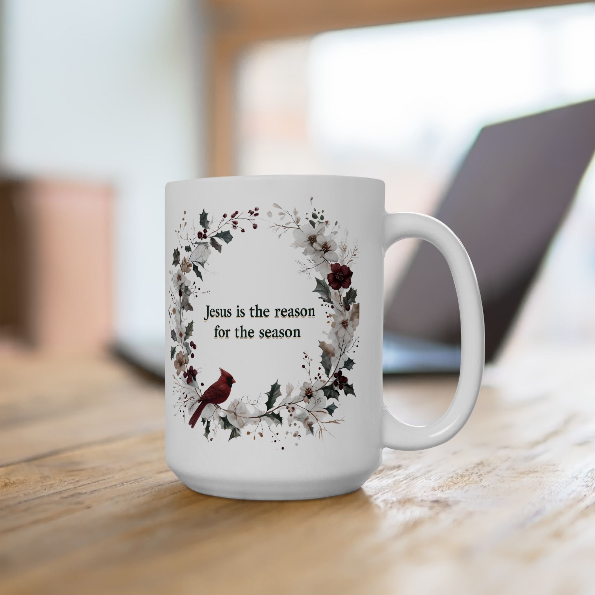 Jesus is the reason for the season Christian Floral Coffee Mug | Faith Christmas Gift for Women | 11oz, 15oz