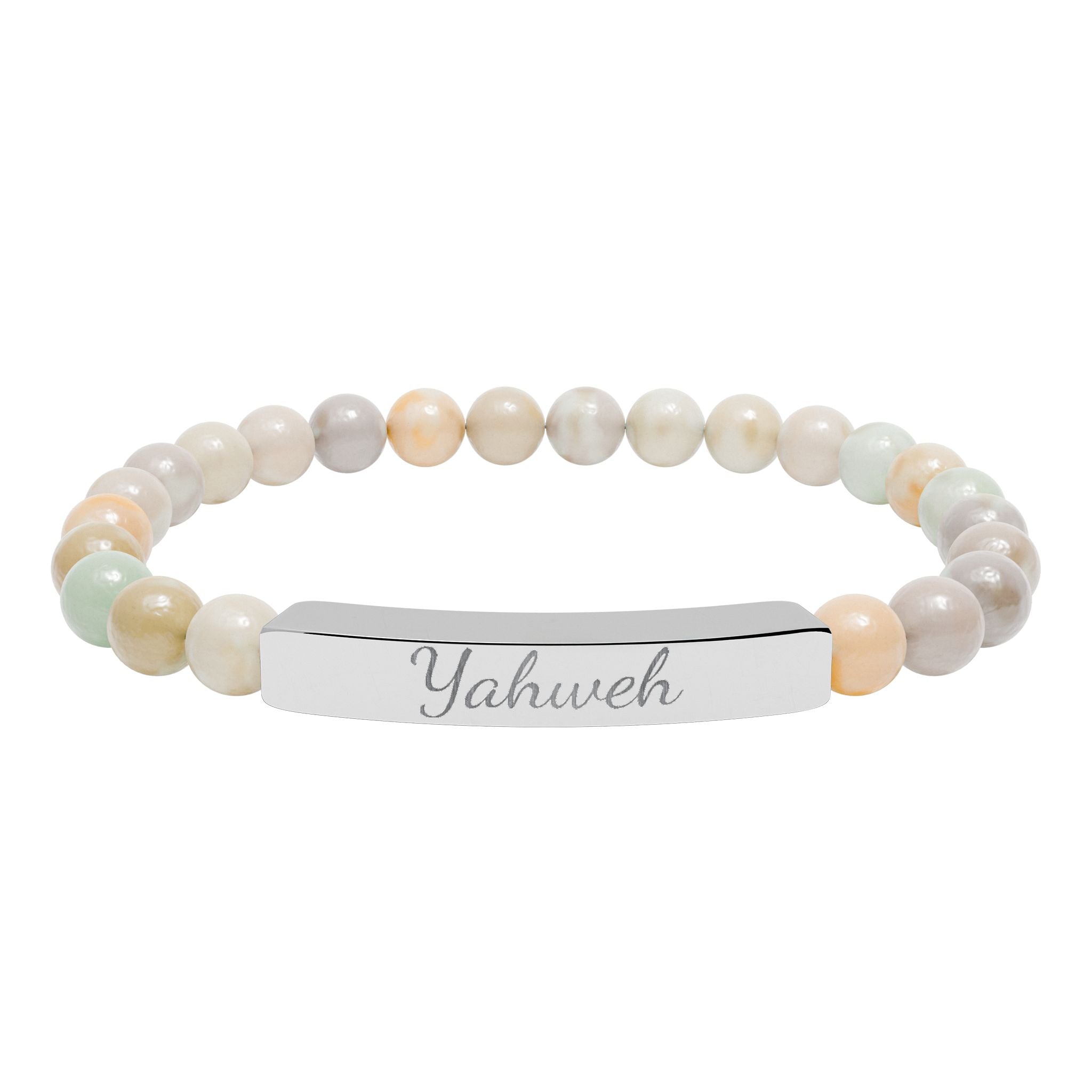 Yahweh Christian Stretch Bracelet for Women | Engraved Stainless Steel Bar | Natural Stone Bead Bracelet | Faith Jewelry Gift