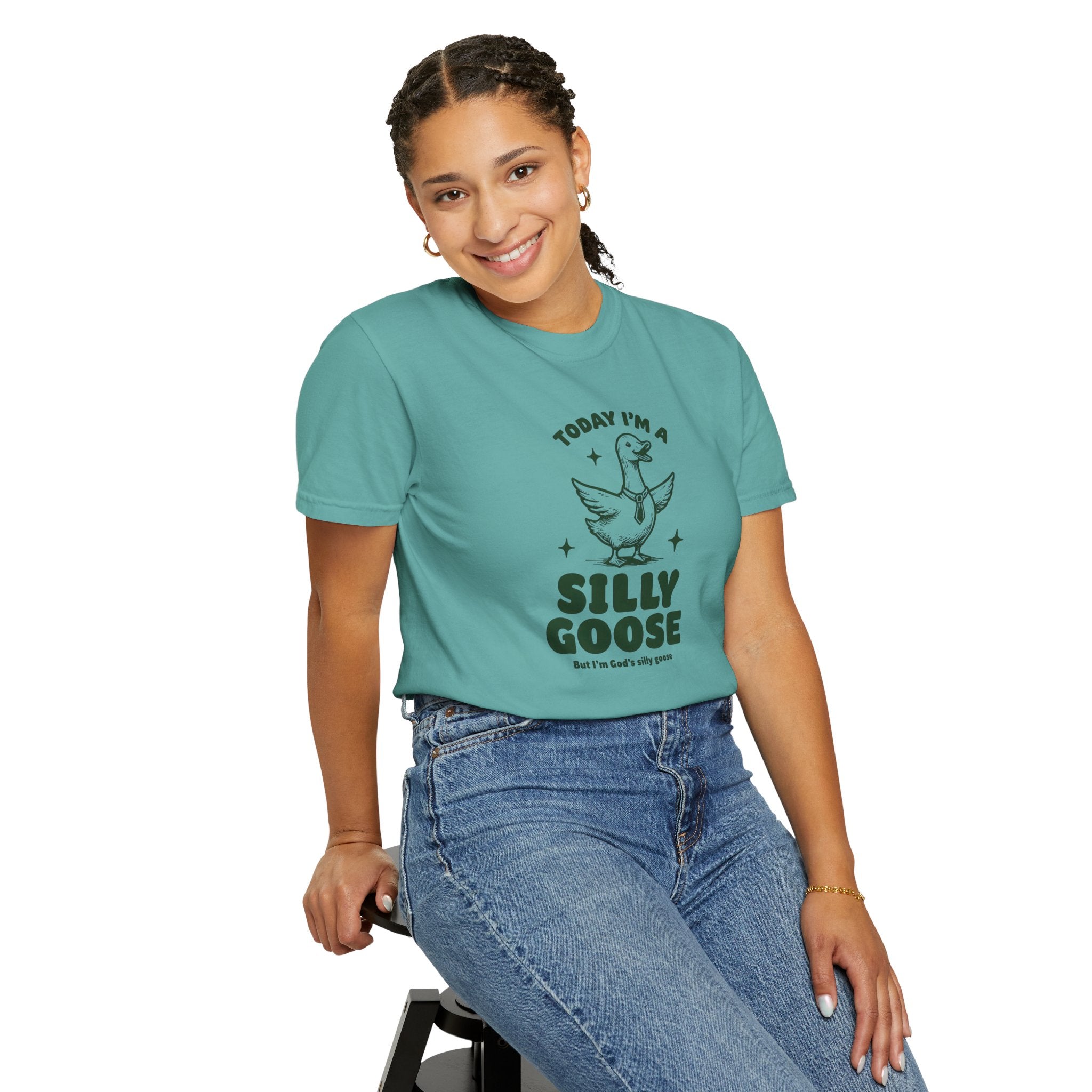 God’s Silly Goose with tie Christian T-Shirt | Graphic Tee | Unisex Garment Dyed Cotton Top S-4XL