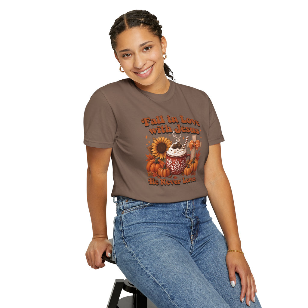 Fall in Love with Jesus Unisex Garment Dyed Comfort Colors T-Shirt | Christian Fall T-Shirt | Faith Based Thanksgiving Tee | Unisex Religious Cotton Top