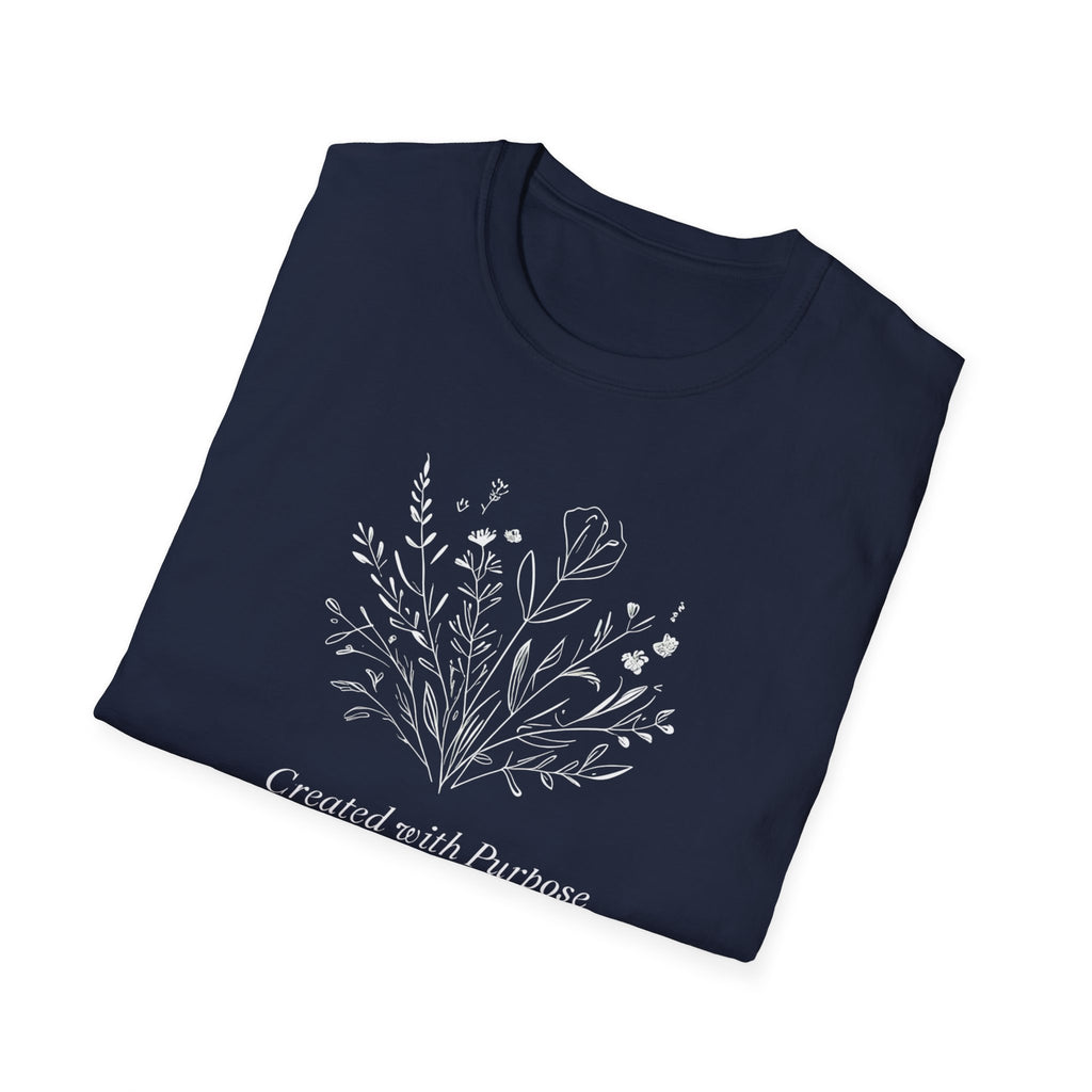 Created with Purpose Carried By Grace Christian Floral Gildan T-Shirt Women’s Faith Shirt Minimalist Design Soft Cotton Tee