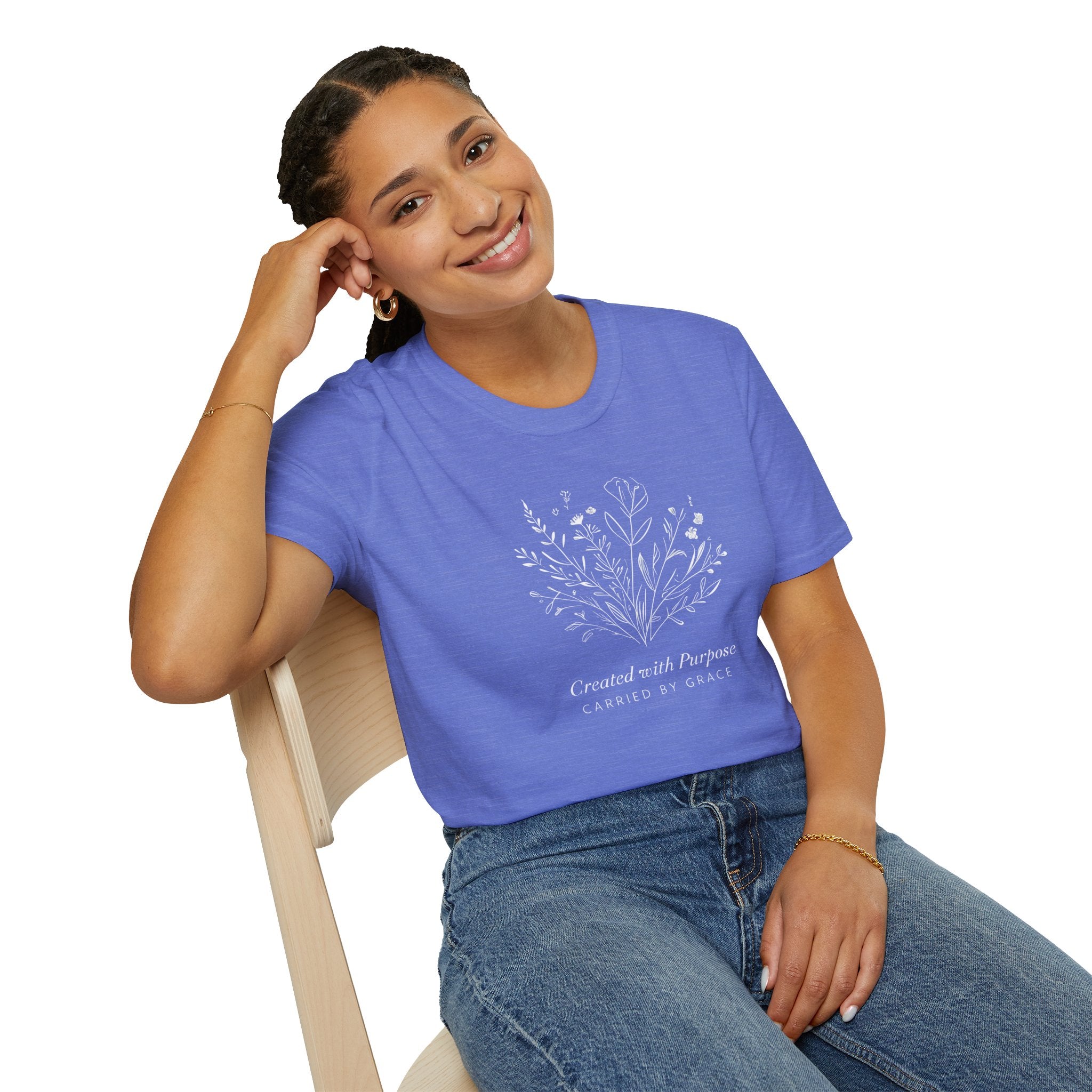 Created with Purpose Carried By Grace Christian Floral Gildan T-Shirt Women’s Faith Shirt Minimalist Design Soft Cotton Tee