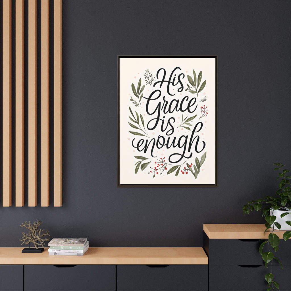 His Grace is Enough Floral Scripture Framed Matte Canvas | Modern Faith Home Decor