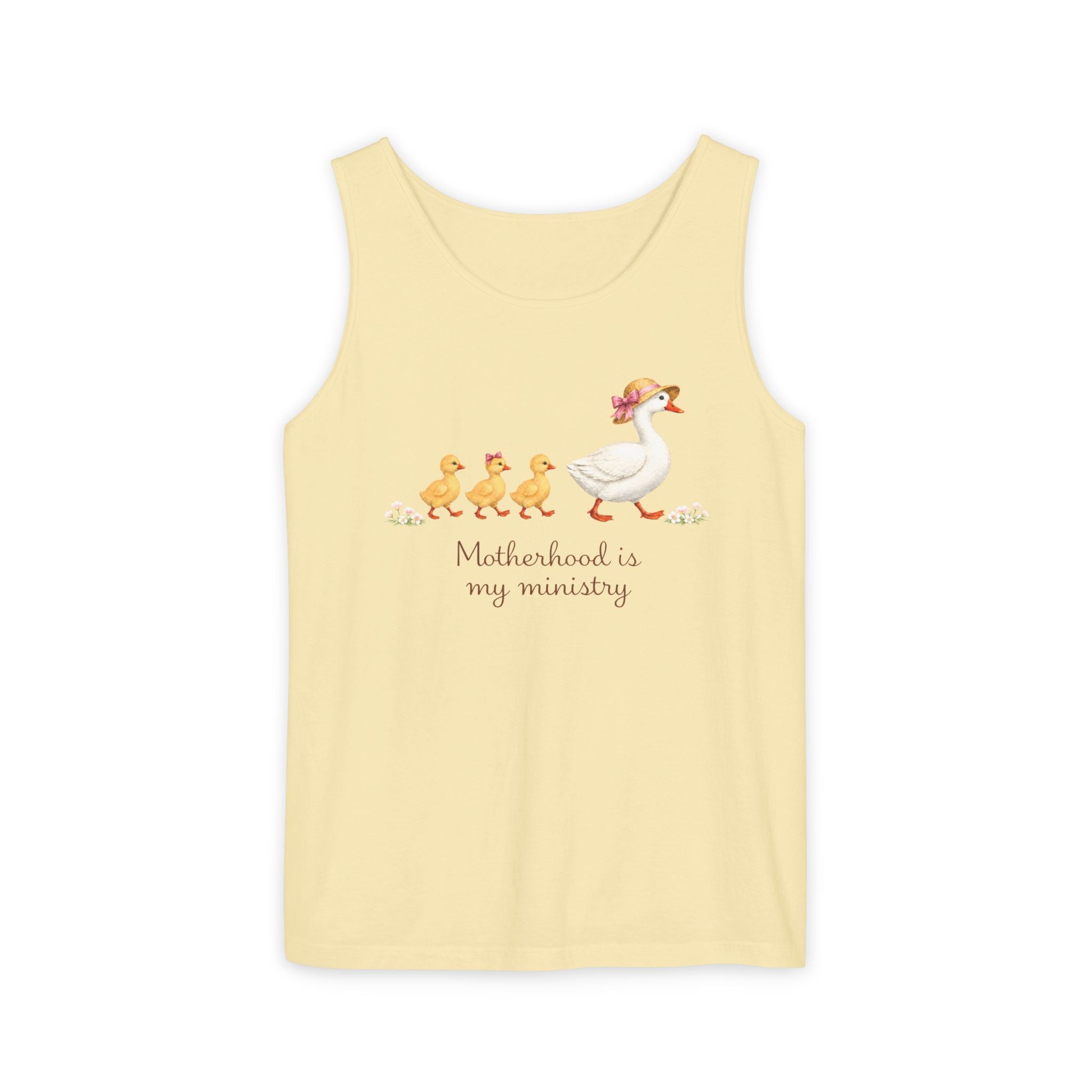 Motherhood Is My Ministry Tank Top — Cute Duck Family Graphic Tank