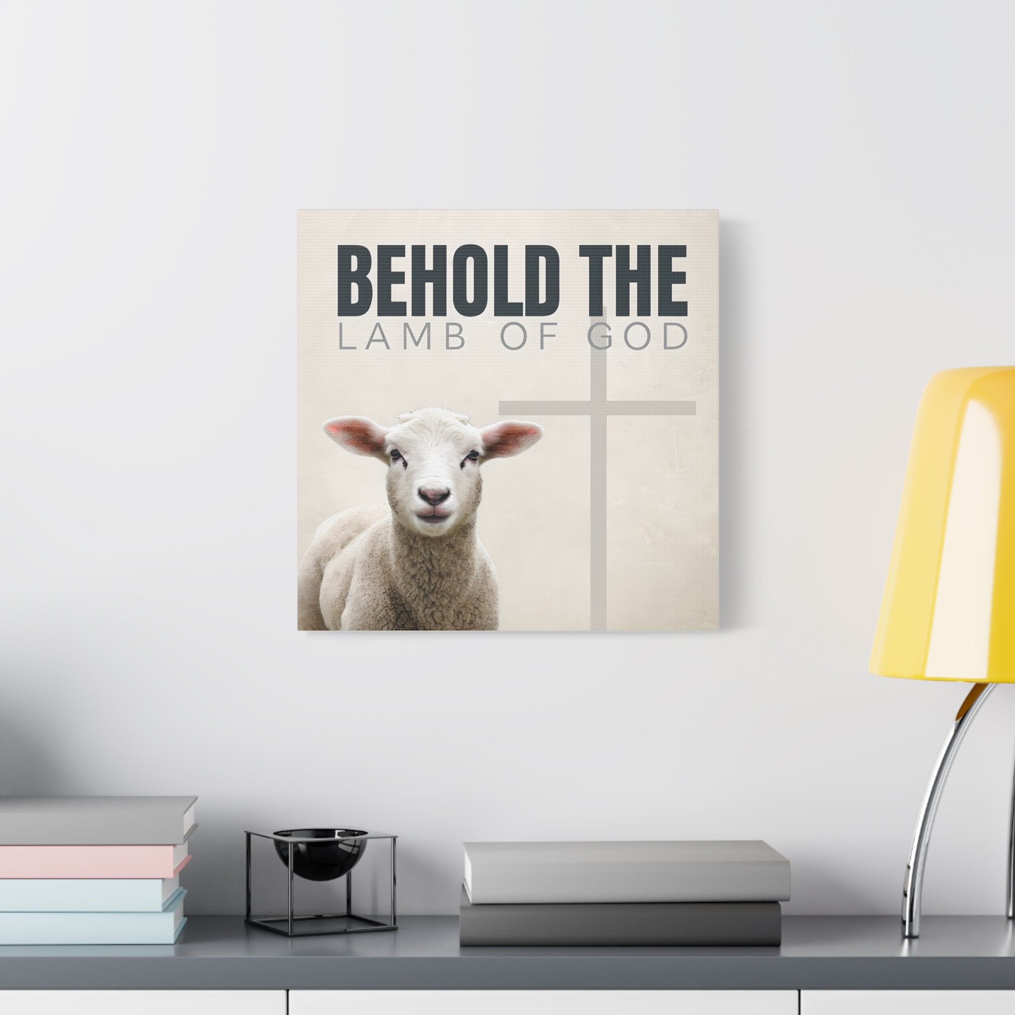 Behold the Lamb of God Canvas – Christian Wall Art with Lamb & Cross Design (Multiple Sizes)