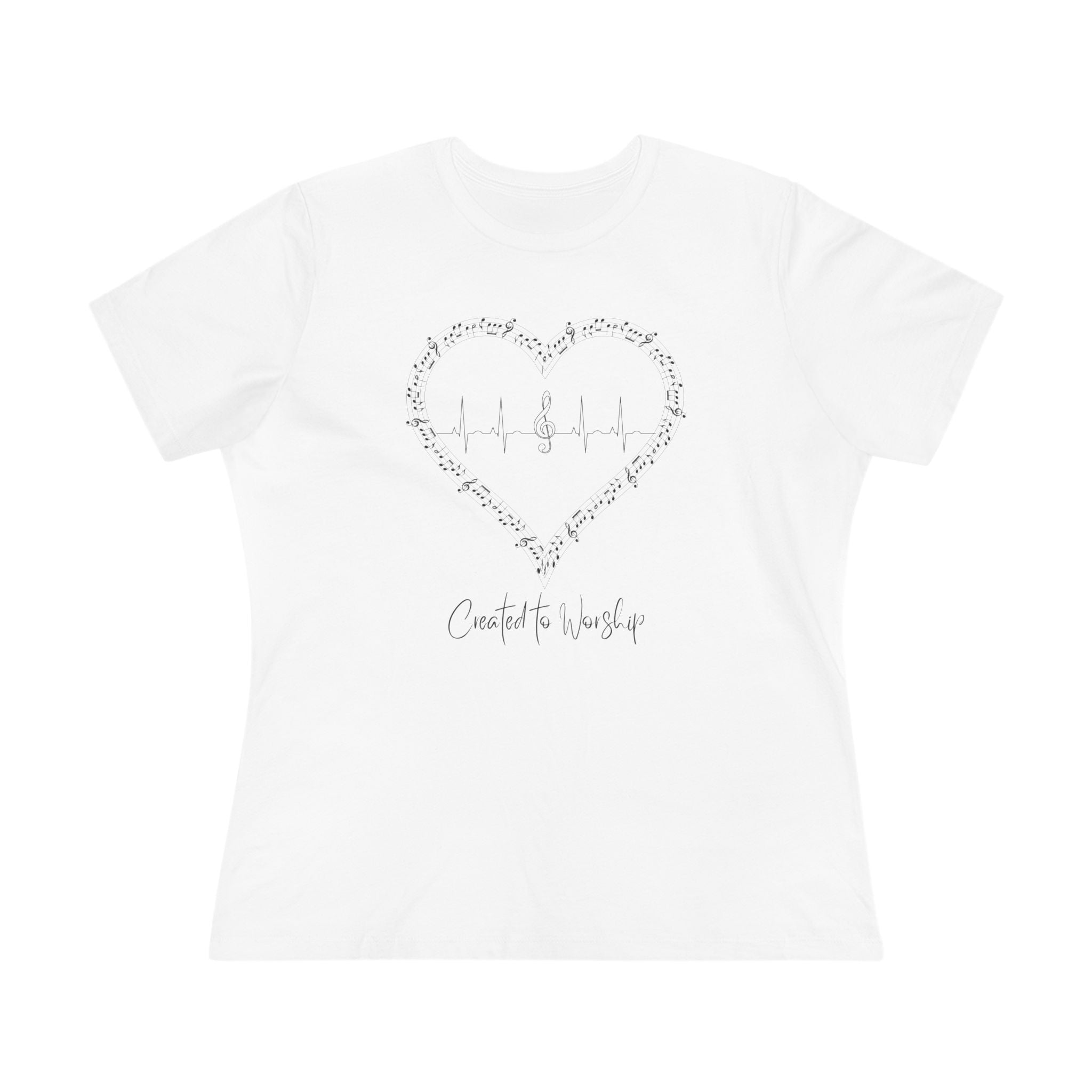 Created to Worship Women’s Christian T-Shirt – Heart & Treble Clef Music Design