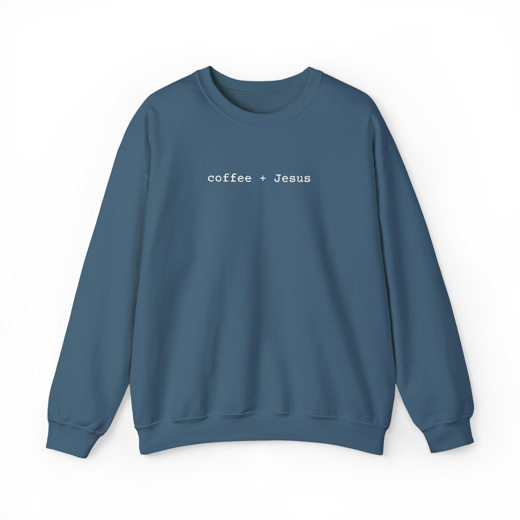 Embroidered Jesus + Coffee Gildan Unisex Heavy Blend Crewneck Sweatshirt | Cozy Christian Pullover Gift for Adults