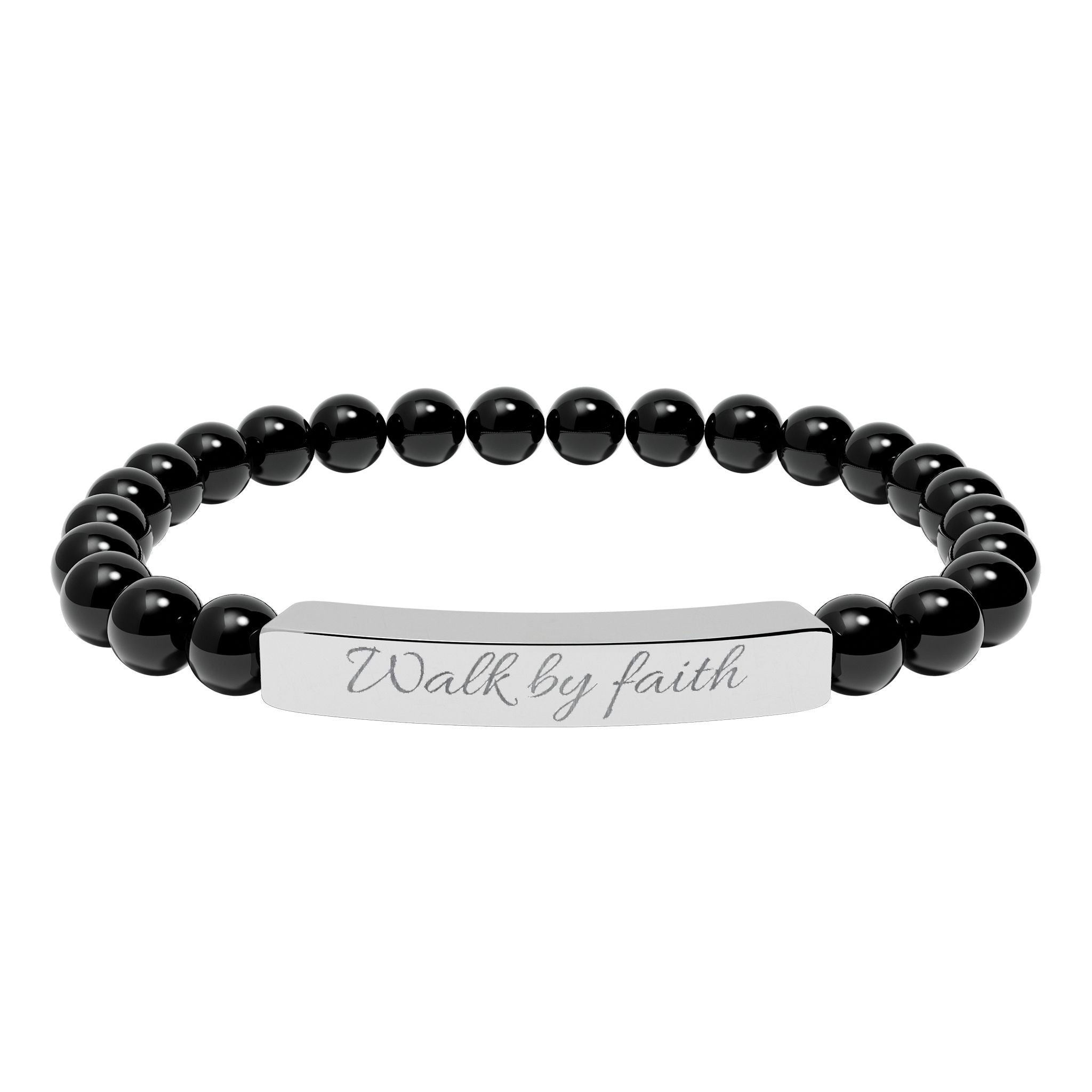 Walk By Faith Christian Stretch Bracelet | Engraved Stainless Steel Bar | Faith Jewelry Gift