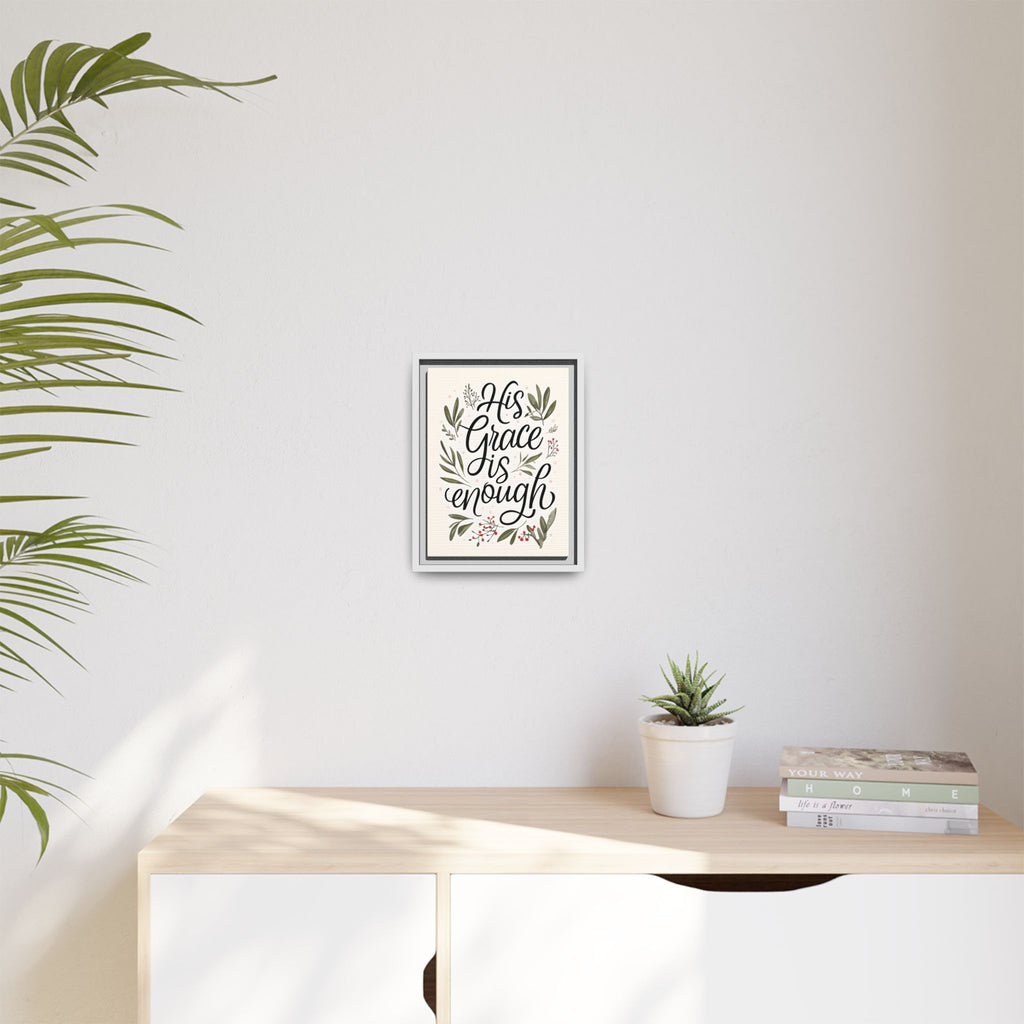 His Grace is Enough Floral Scripture Framed Matte Canvas | Modern Faith Home Decor