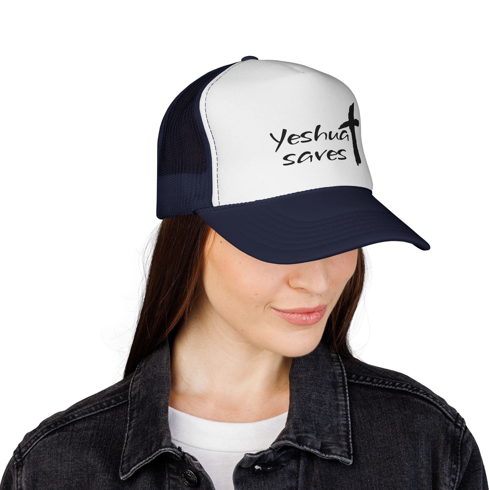 Yeshua Saves Trucker Hat | Christian Faith Snapback Cap | Jesus Saves Mesh Hat | Christian Streetwear Hat