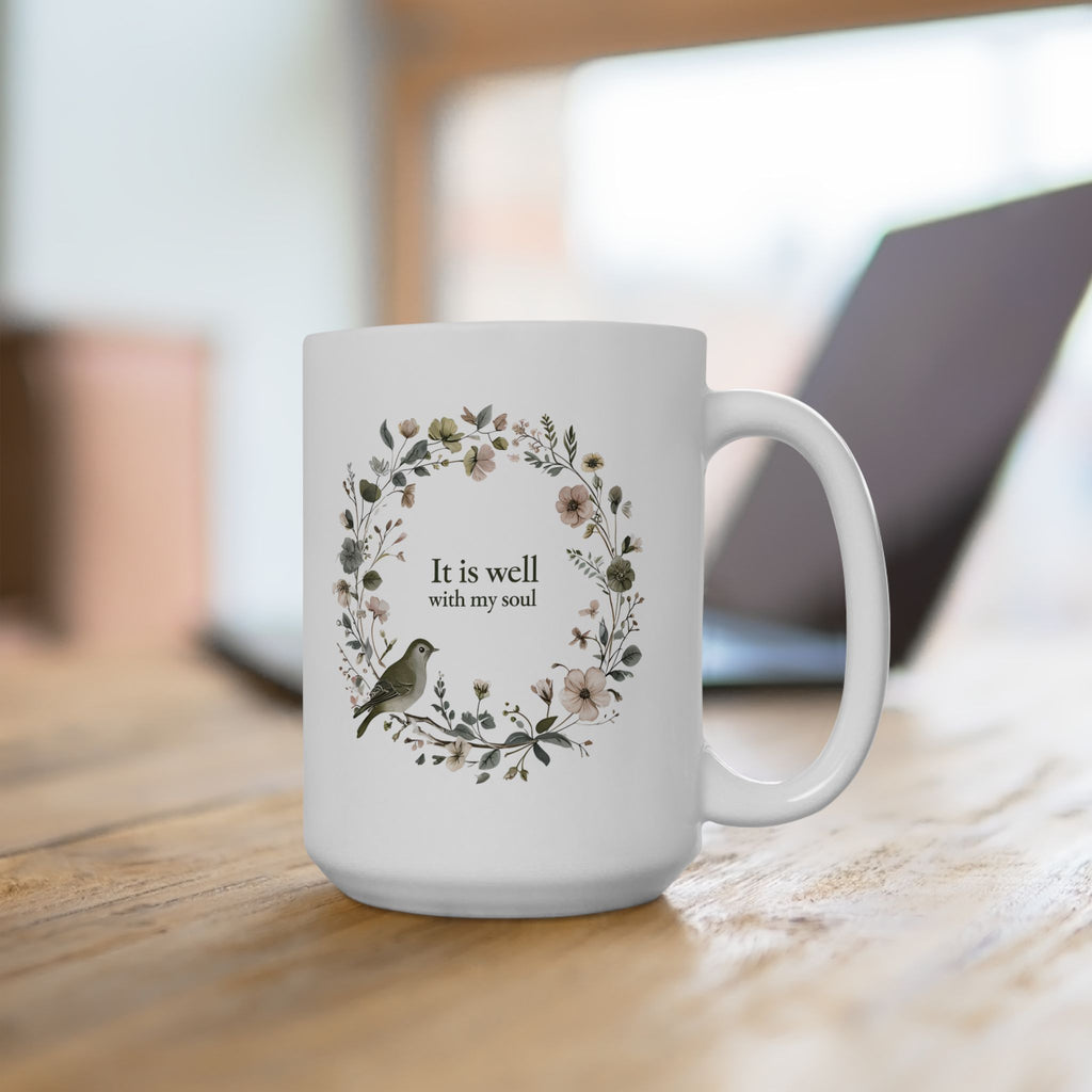 It Is Well With My Soul Christian Coffee Mug | Floral | Christian Gift for her