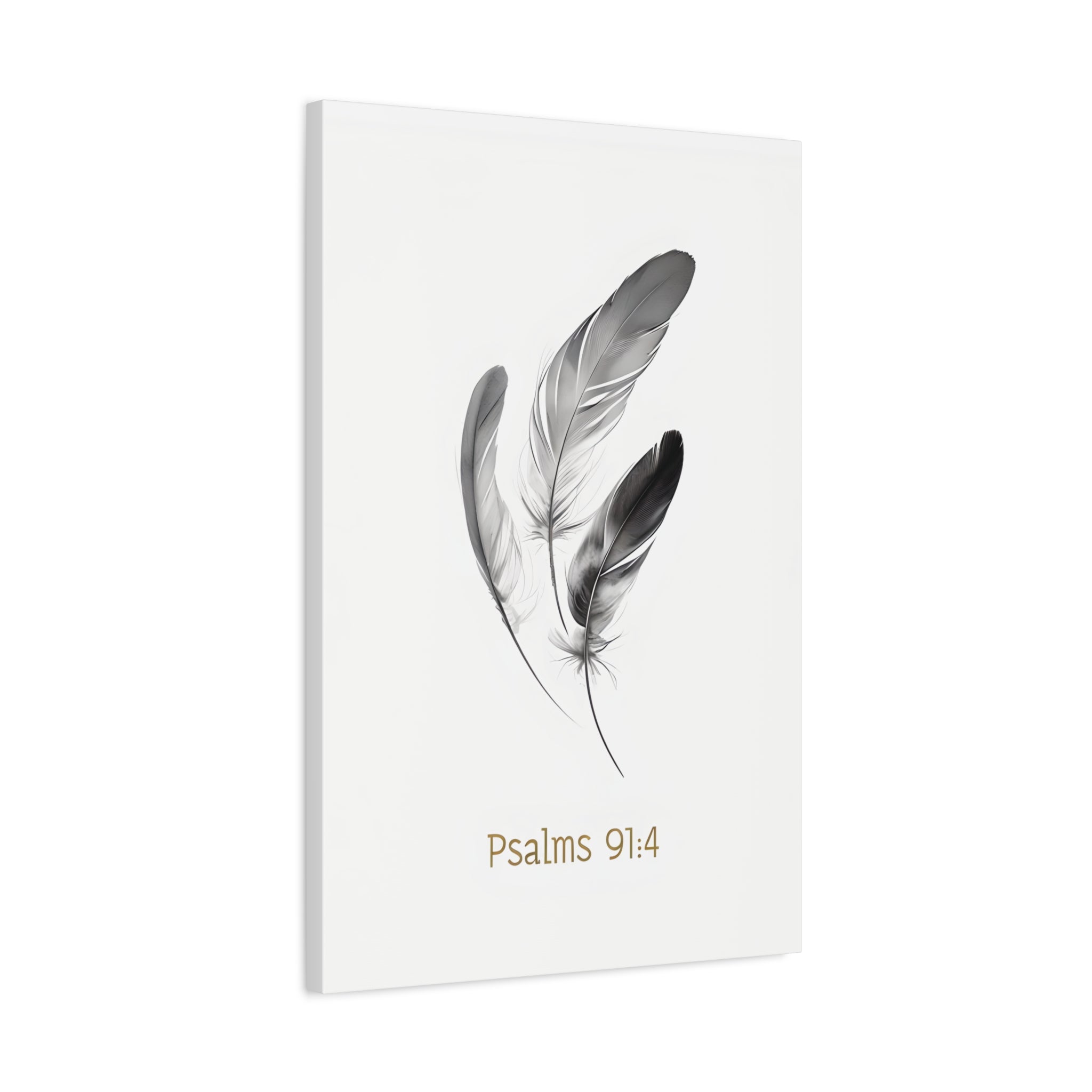 Psalm 91:4 Feather Canvas Wall Art – Christian Scripture Home Decor – Bible Verse Matte Canvas Print