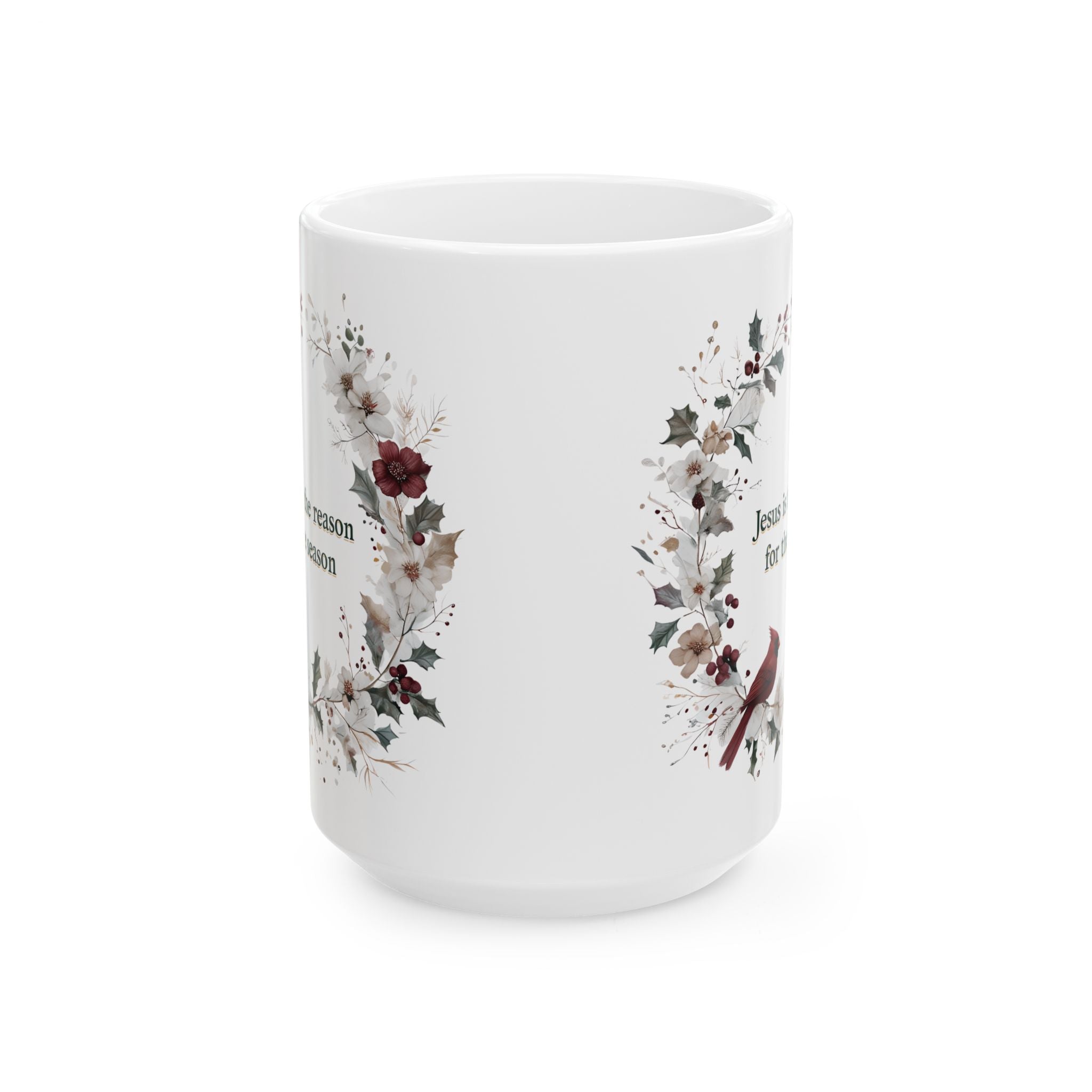 Jesus is the reason for the season Christian Floral Coffee Mug | Faith Christmas Gift for Women | 11oz, 15oz