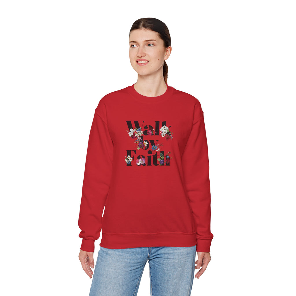 Walk By Faith Floral Gildan Crewneck Unisex Christian Sweatshirt