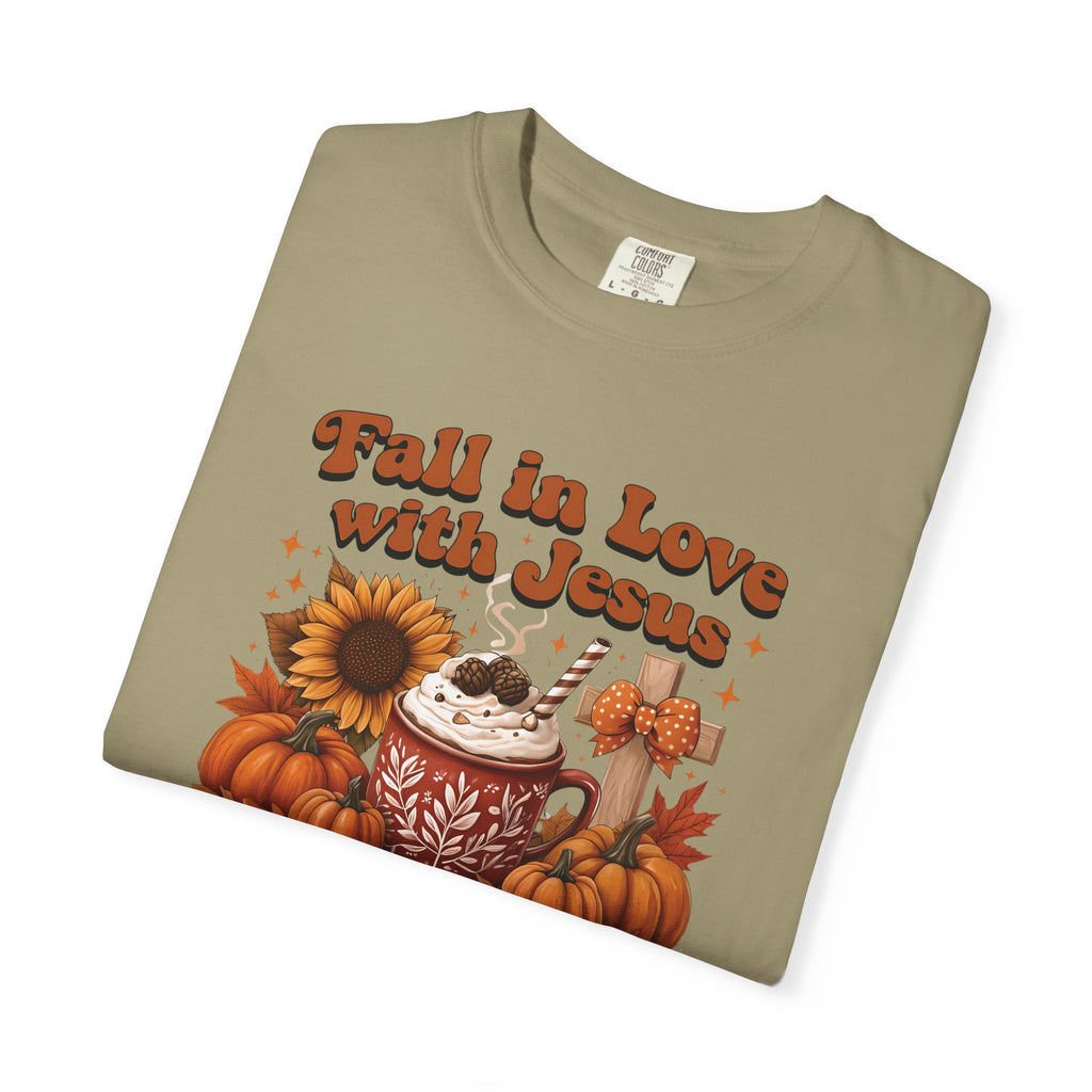 Fall in Love with Jesus Unisex Garment Dyed Comfort Colors T-Shirt | Christian Fall T-Shirt | Faith Based Thanksgiving Tee | Unisex Religious Cotton Top