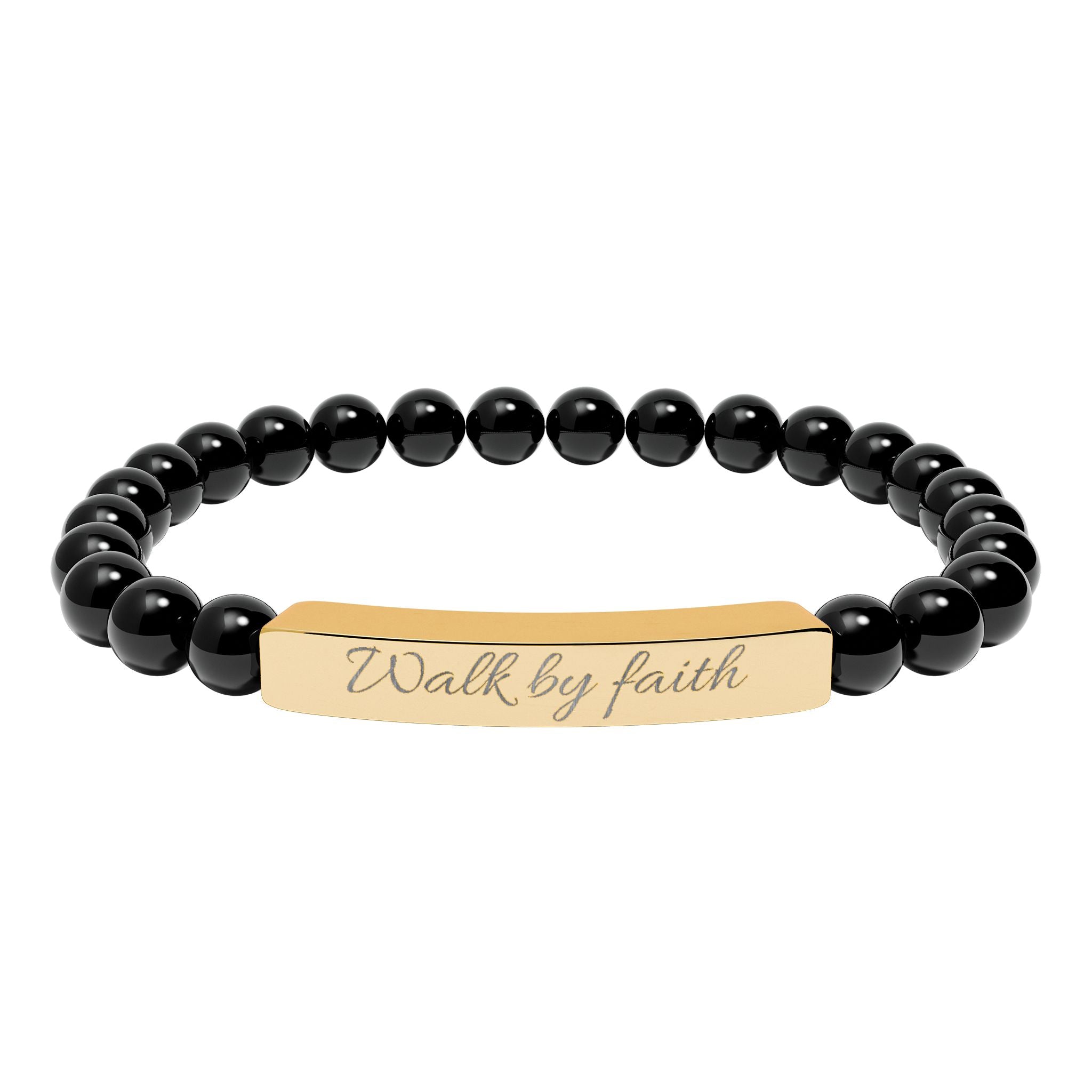 Walk By Faith Christian Stretch Bracelet | Engraved Stainless Steel Bar | Faith Jewelry Gift